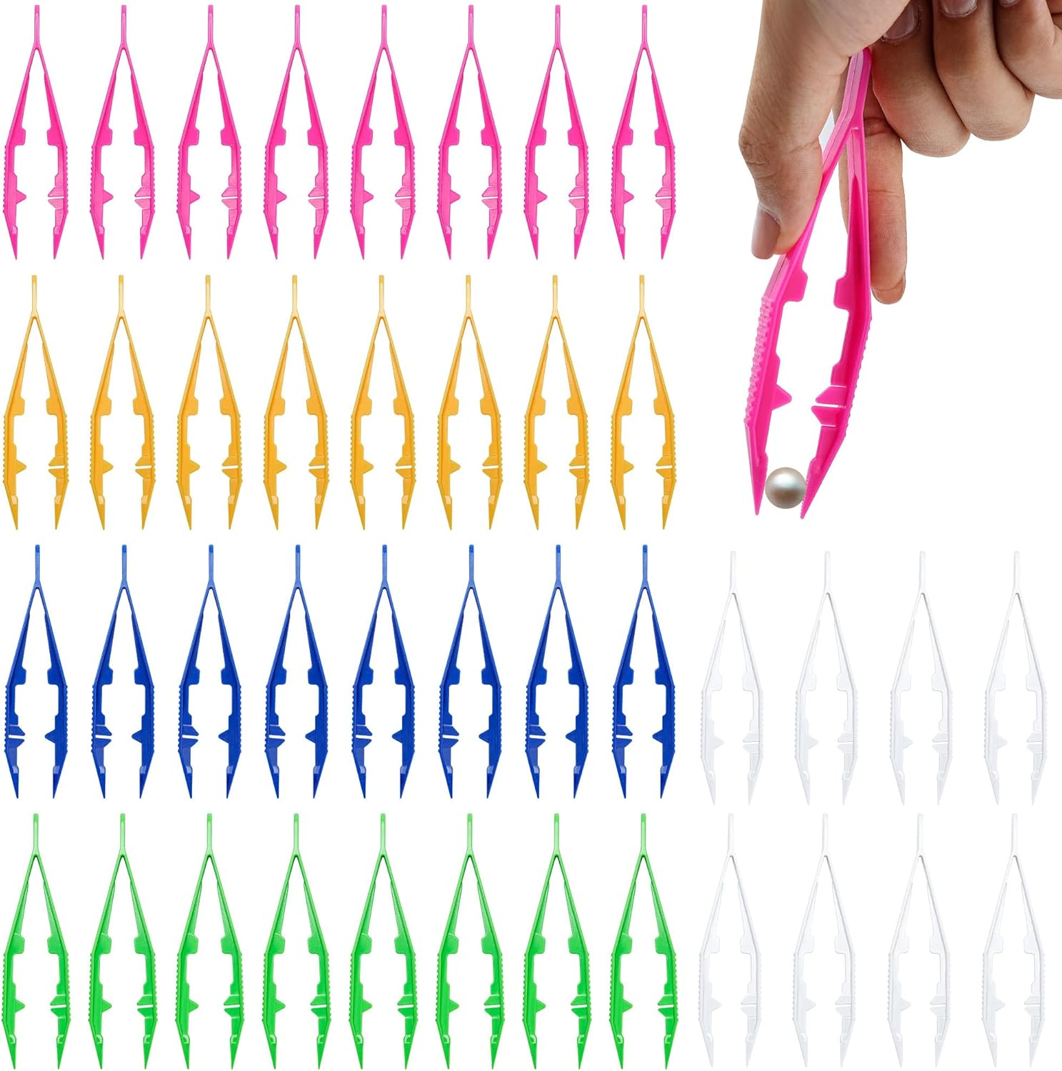 40 PCS Plastic Tweezers for Crafts Plastic Beads Tweezers Bead Craft Forceps Tools for DIY Jewelry Making Kids Adult Home Classroom School (Colorful) image number 4