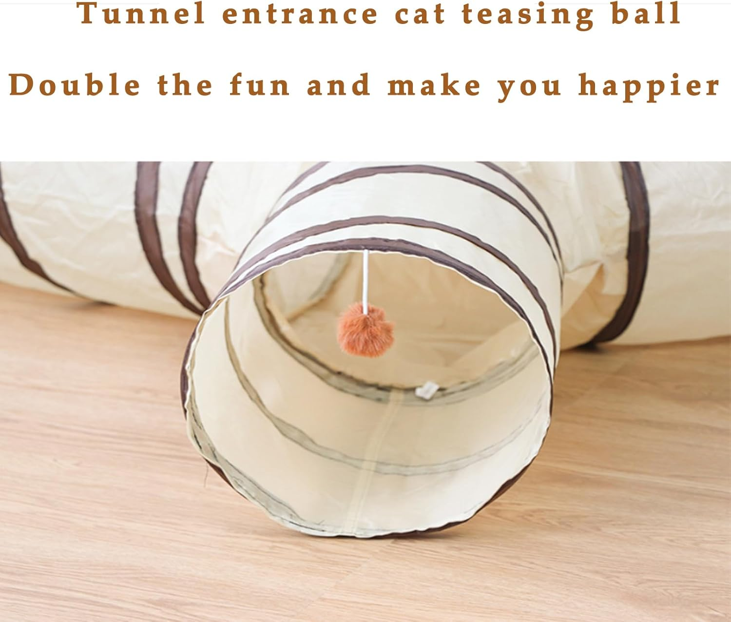 Cat Tunnel, Collapsible Tube with 1 Play Ball Toys, 3 Ways Tunnels for Indoor Cats, Puppy, Kitty, Kitten, Rabbit，Ensures Endless Entertainment for Your Furry Friends（Brown） image number 3