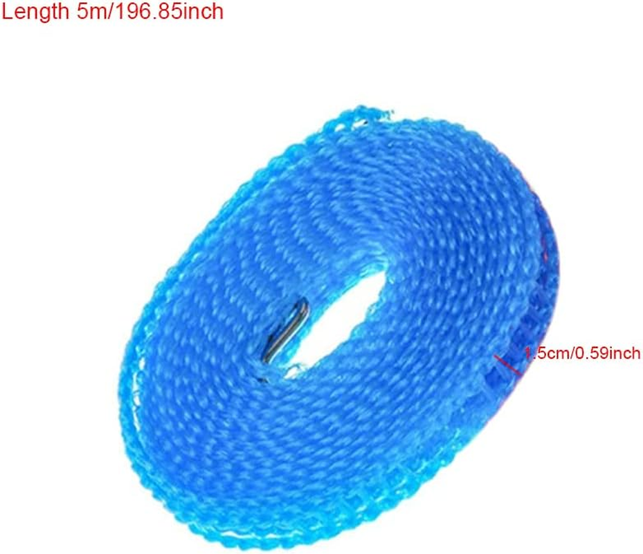 1Pcs 5 Metres Non-Slip Clothes Line Windproof Hanging Fence Line Type Clothes Line for Travel Home to Laundry - Blue - Blue image number 2