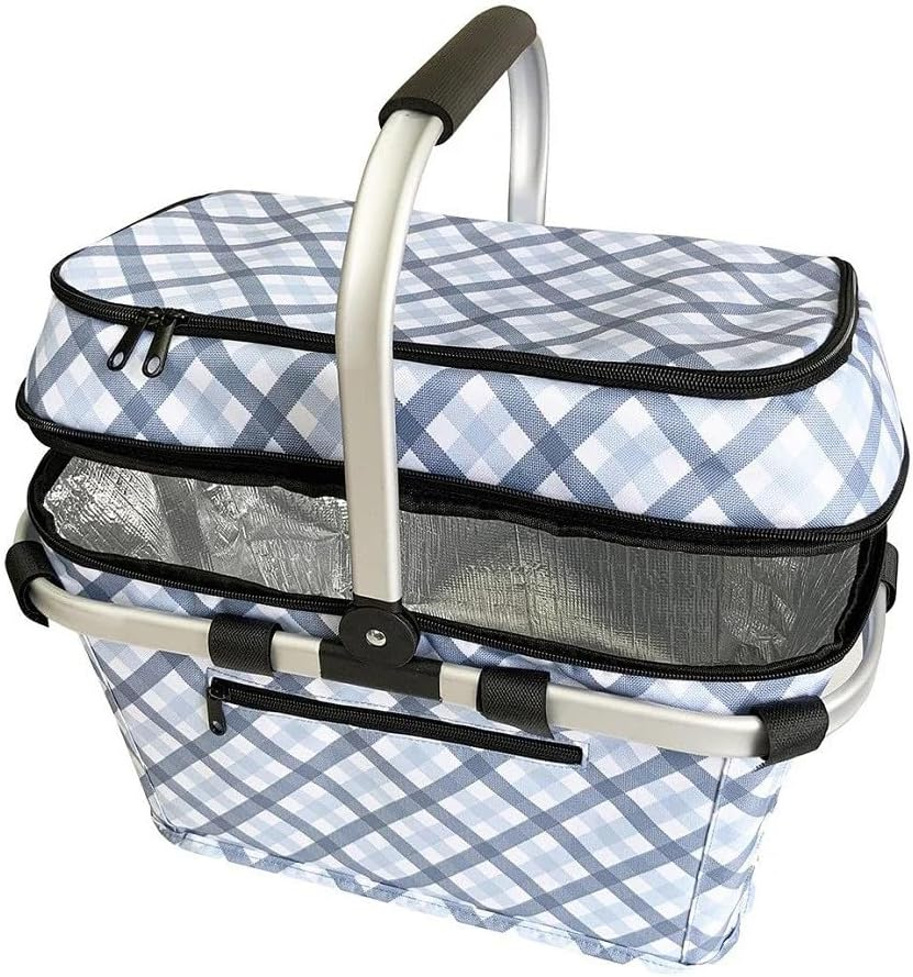 Sachi 4 Person Insulated Picnic Basket - Gingham Blue/Grey image number 1