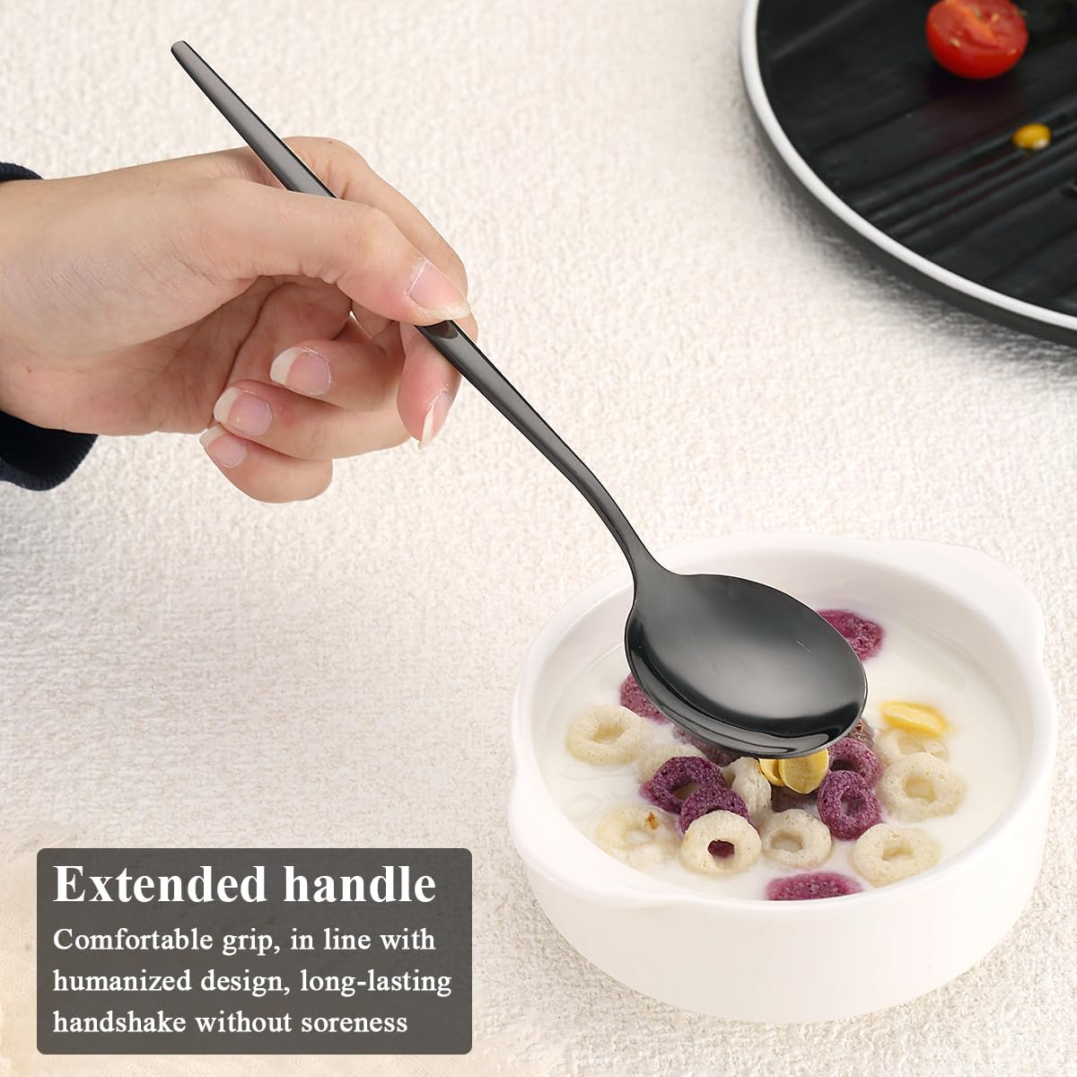 Black Cutlery Set 48 Pieces Service for 12, Berglander Titanium Black Plated Stainless Steel Flatware Set, Modern Design Knives Forks Spoons Silverware Set image number 5