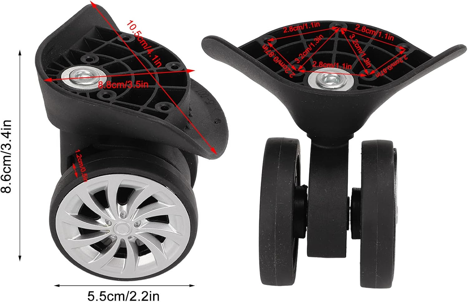 KOSDFOGE Luggage Wheels Replacement One Pair Luggage Suitcase Casters Swivel Wheels Nylon Black Luggage Wheels for Replacement Upgrade Travel image number 2