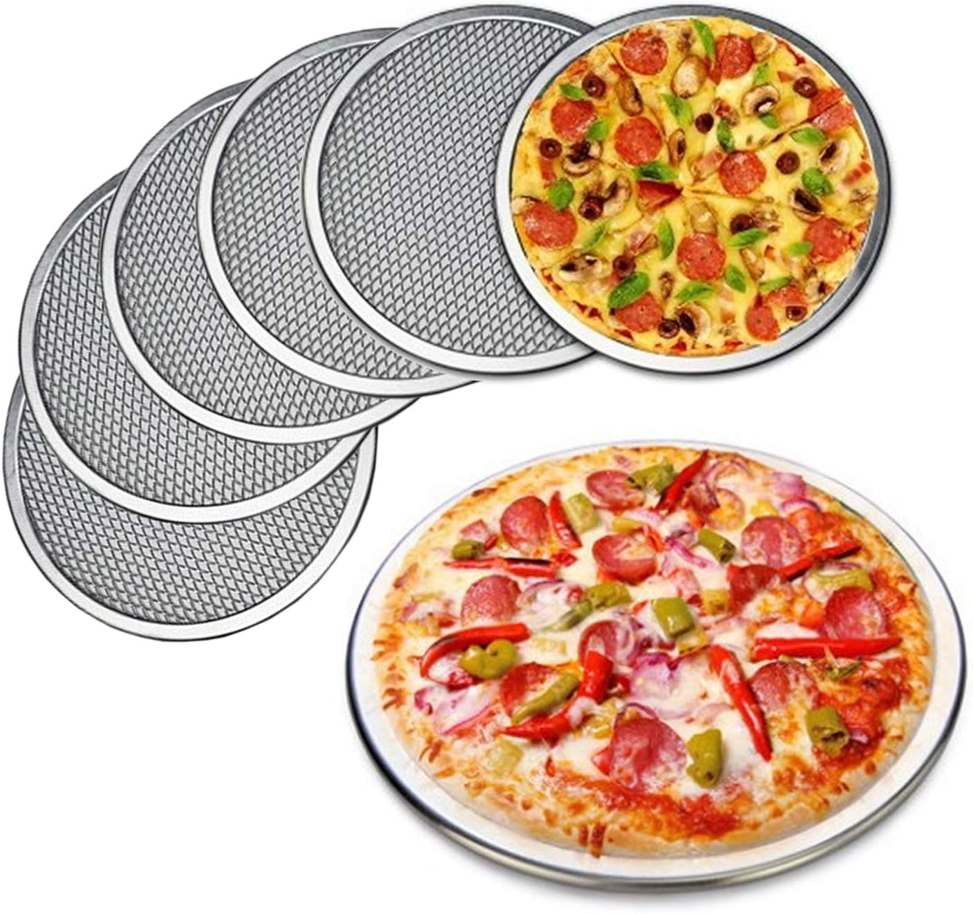 6 Packs Aluminum Alloy Pizza Pan with Holes, 12 Inch Commercial Grade Pizza/Baking Screen for Oven round Pizza Crisper Tray Pizza Baking Tray for Home Restaurant, Seamless (12-Inch, Pack of 6)