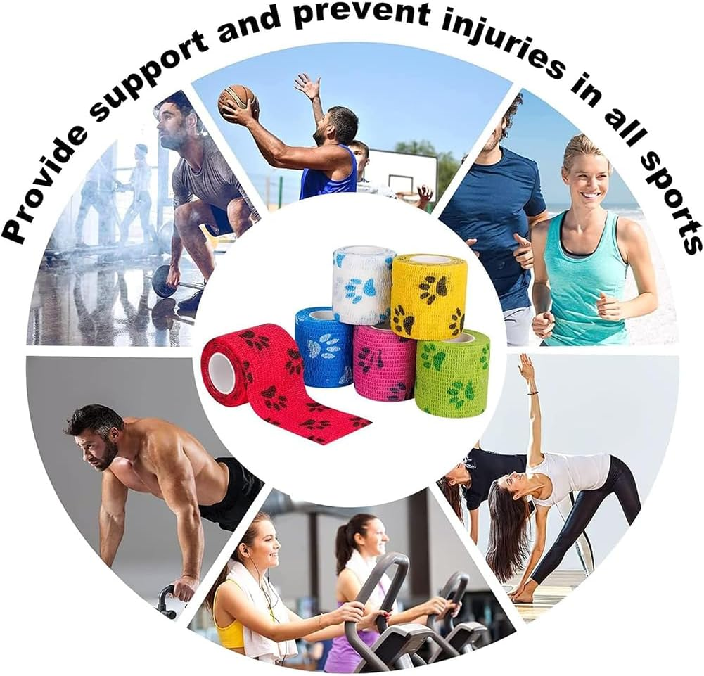 Mumoo Bear Pet Self Adhesive Bandage, Wanfoou 6 Rolls Self Adhering Bandage, Vet Wrap Bulk,Waterproof Self Adherent for Dog, Horse, Pet and Others