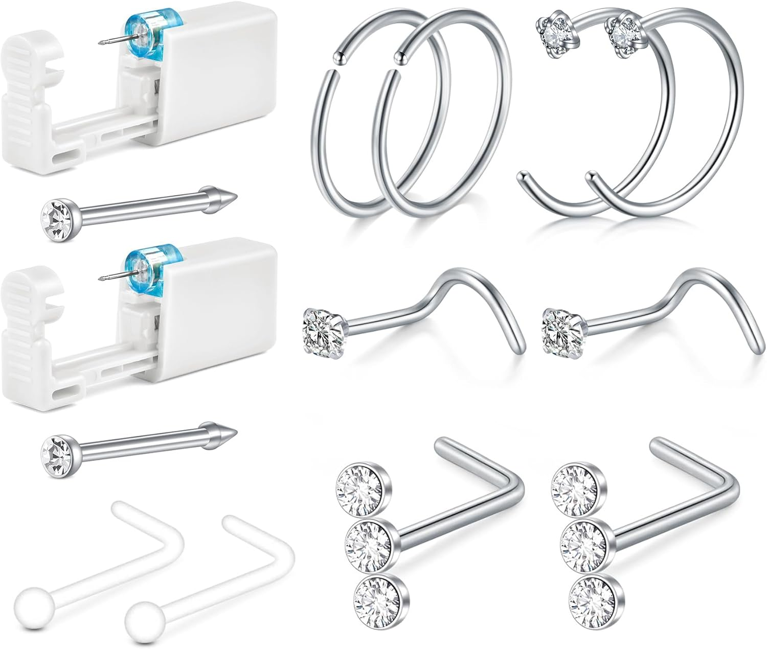QWALIT Nose Piercing Kit Gold Nose Ring Piercing Kit Self Nose Piercing Kit at Home Nose Piercing Kit with Nose Rings Disposable Nose Piercing Gun Kit Nose Piercing Needle Kit Silver Nose Rings Hoops image number 2