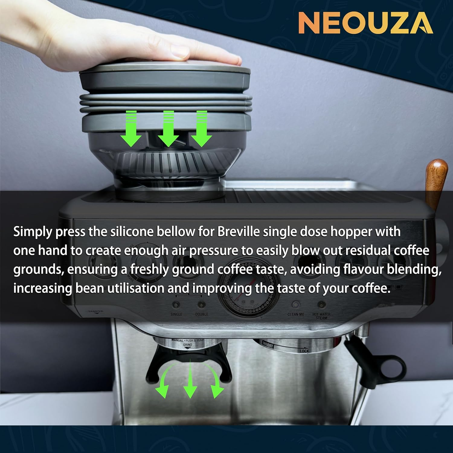 NEOUZA Espresso Silicone Single Dose Hopper Compatible for Breville Sage Barista Express, Bellows for Coffee Grinder