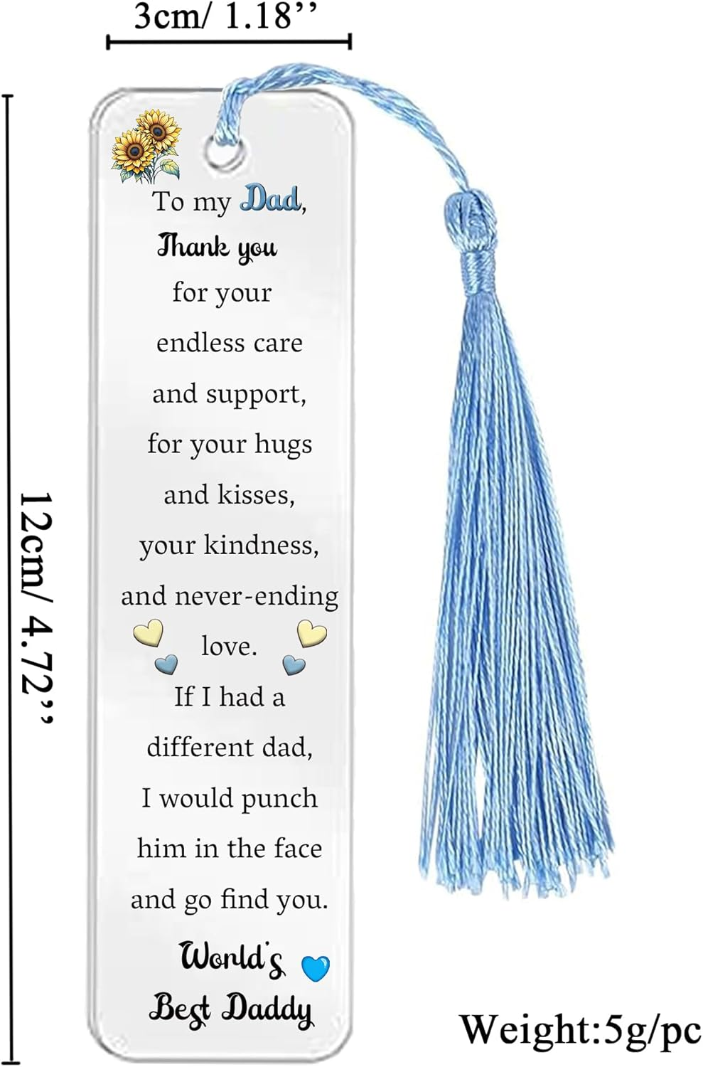 Dad Gifts Daddy Present Father'S Day Gift 2PC Set Acrylic Heart Plaques Bookmark Women Gift Papa Desk Signs Christmas Birthday for Him Thanksgiving New Year Page Markers Reading Accessory image number 5