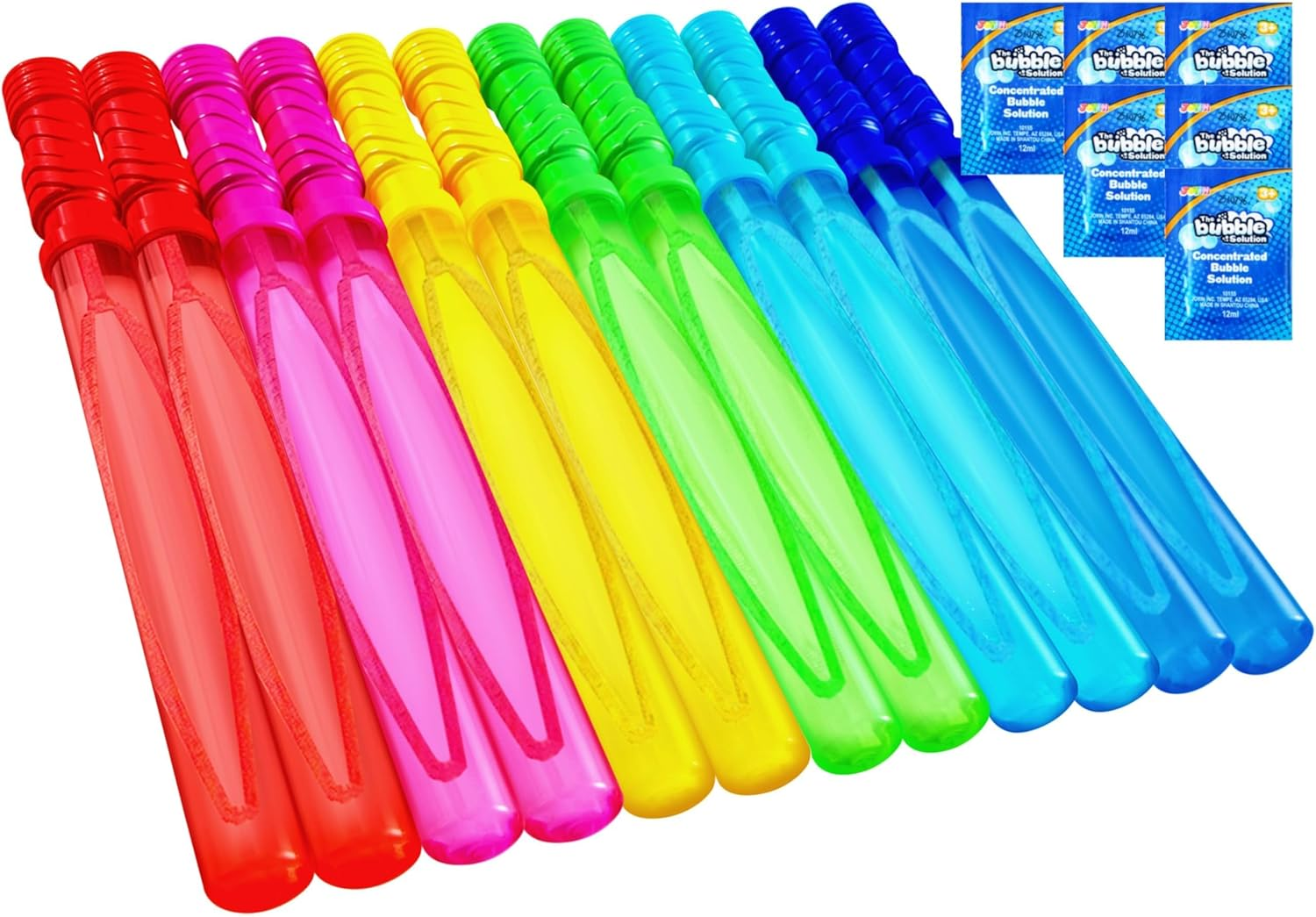 JOYIN 14.6&rsquo;&rsquo; Big Bubble Wands for Kids, 1 Dozen Bubble Wand Bulk with Refill Solution for Summer Toy Party Favor, Outdoors Activity, Easter Basket Stuffers, Birthday Gift
