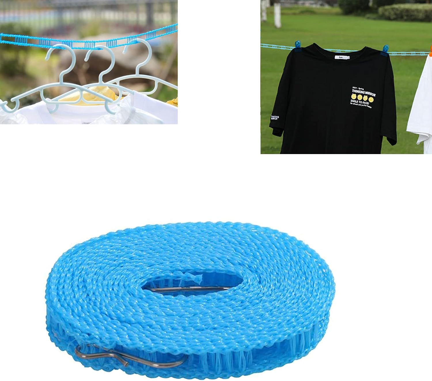 (5M) Clothesline, Windproof Clothes Drying Rope, Portable Travel Clothesline, Adjustable for Indoor Outdoor Laundry Clothesline, Nylon Clothes Rope, Hanger for Camping Travel Home image number 3