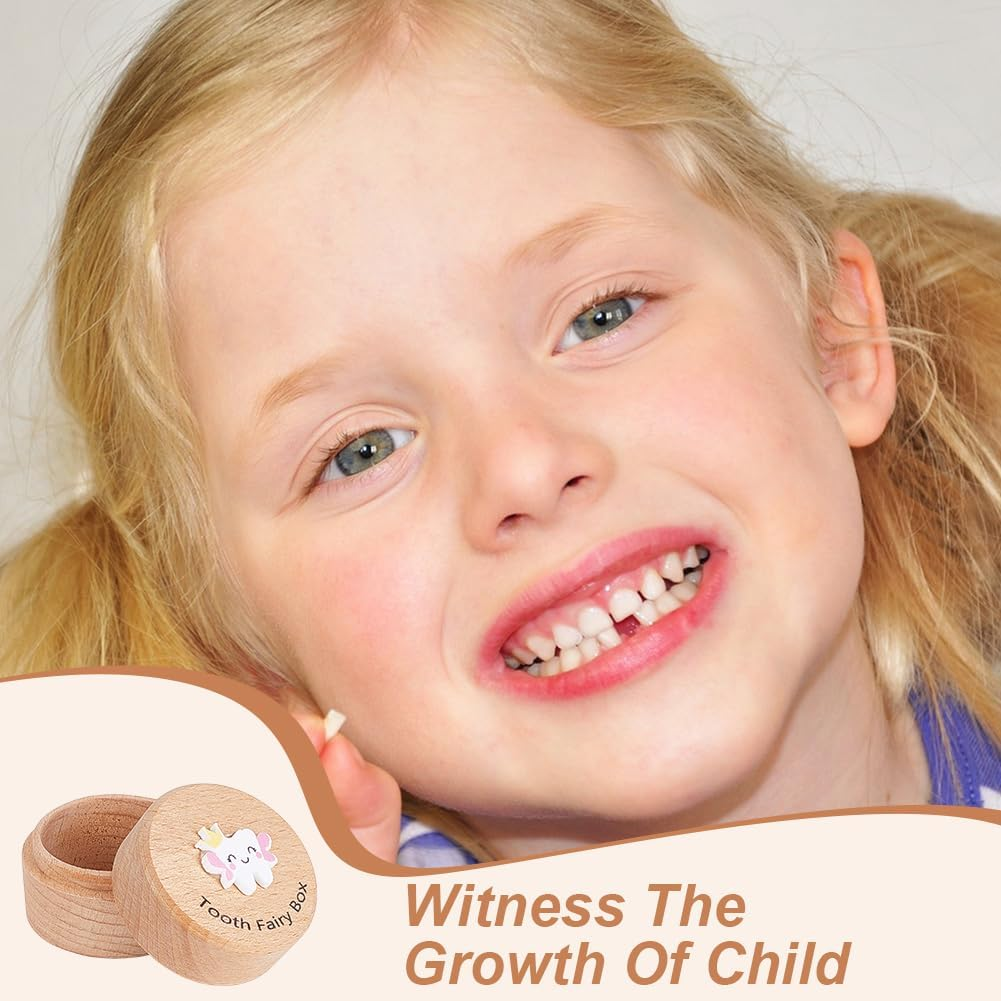 1Pc Wood Tooth Storage Box with White Tooth Pattern Wooden Teeth Keepsake Organizer Boxes Memory Box for Parents Teeth Collection Storage