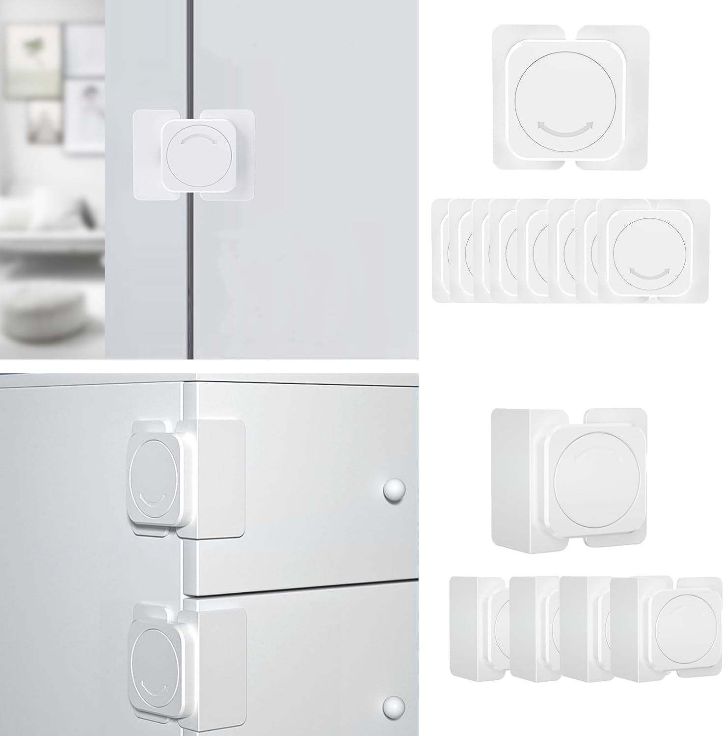 Cabinet Locks(12-Pack) for Babies, Kids and Toddlers Proofing Cabinet Child, Baby Locks Suitable for Cabinets, Drawer and Refrigerator with Easy Installation (White) (8 Flat Lock + 4 Right Angle Lock) image number 2