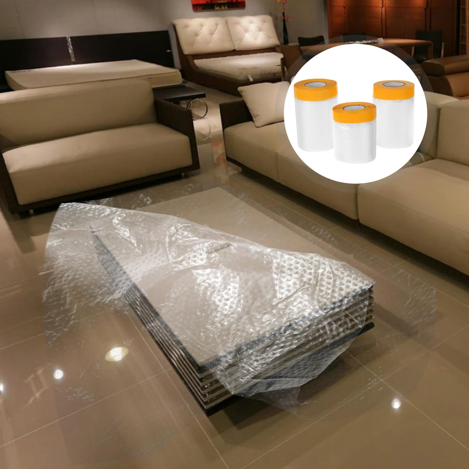 Gadpiparty 3Rolls Pre-Taped Adhesive Masking Film Protective Sheeting for Auto Easy Installation Pe Material for Car