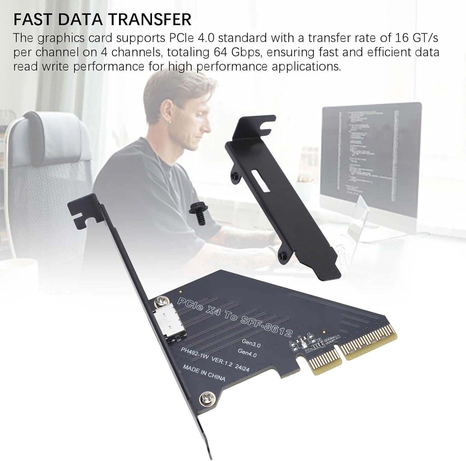 Pcie 4.0 X4 to Oculink SFF 8612 Adapter, SFF 8611 External Graphics Card with Bracket, Host Adapter for Nvme SSD GPU EGPU image number 1