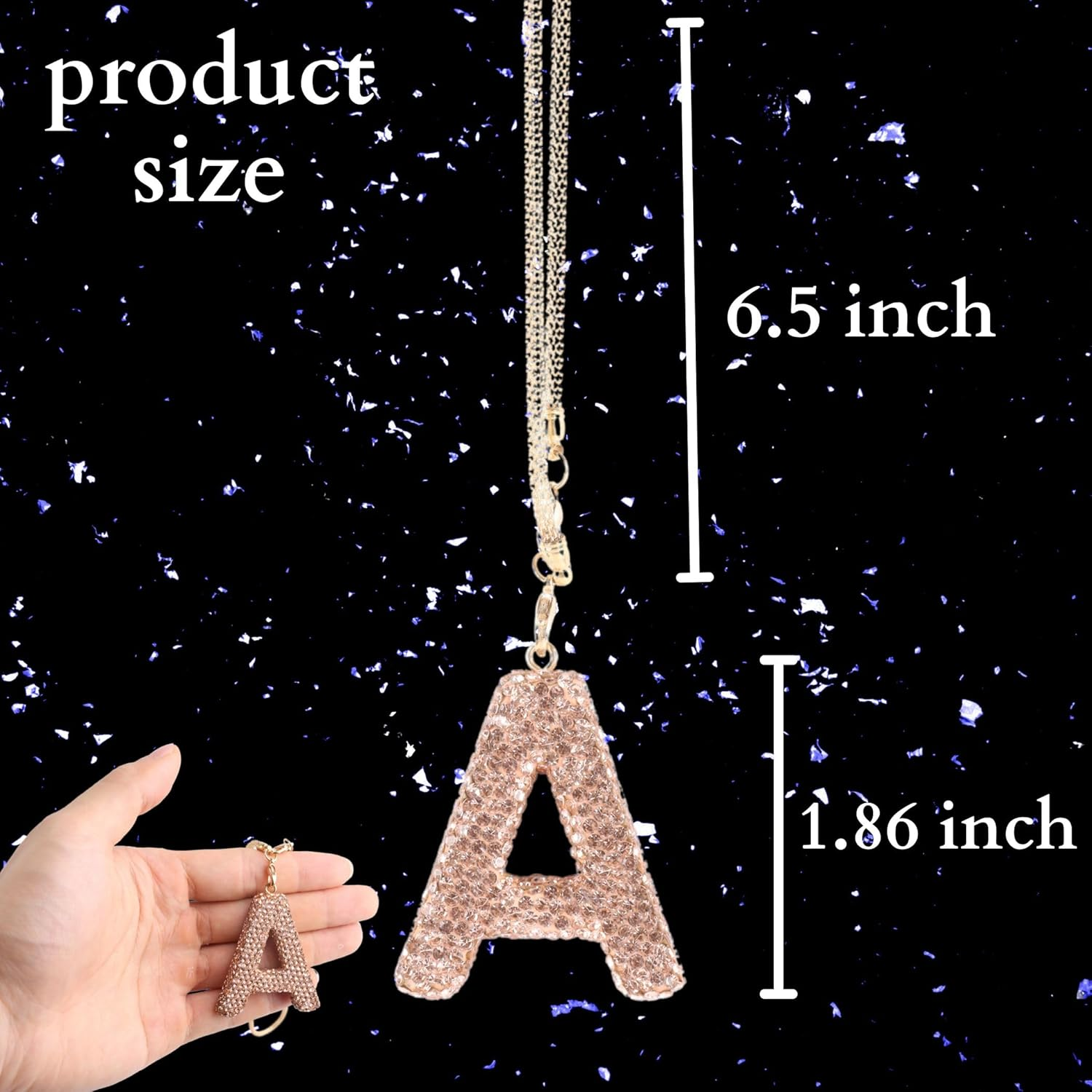 MOTOFITOOL Bling Car Accessories for Women Letter Charm, Rainbow Crystal Rearview Mirror Pendant, Cute Girly Diamond Rhinestone Car Decor for Women(A, Champagne Gold) image number 3