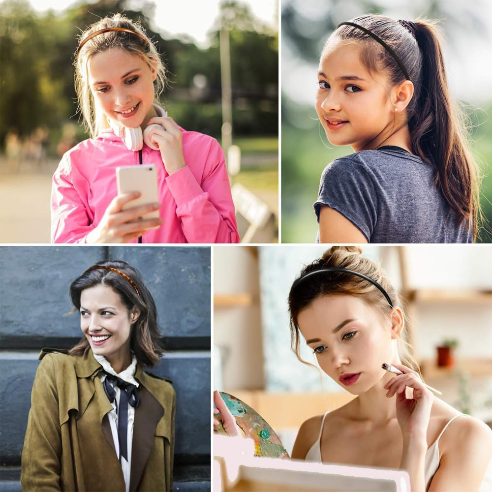 6 Pieces Headband, Multi-Color Hair Bands with Teeth Comb, Skinny Hair Accessories for Women Men, and Girls (8Mm Wide) image number 4