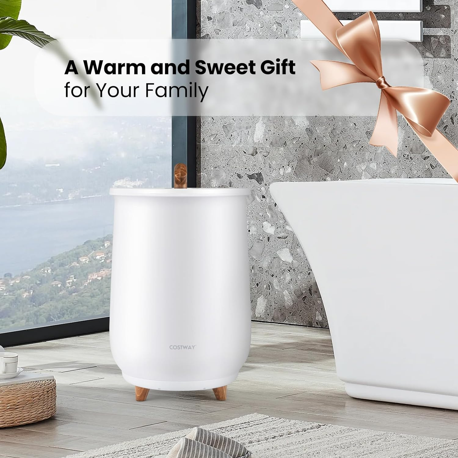 Costway Towel Warmer Bucket, 23L Large Luxury Bucket-Style Towel Warmer W/Fragrant Disc Holder, ETL Certified Bath Towel Warmer W/ 3-Level Heating, 20/40/60/90 Min Timer & Auto Shut Off image number 2