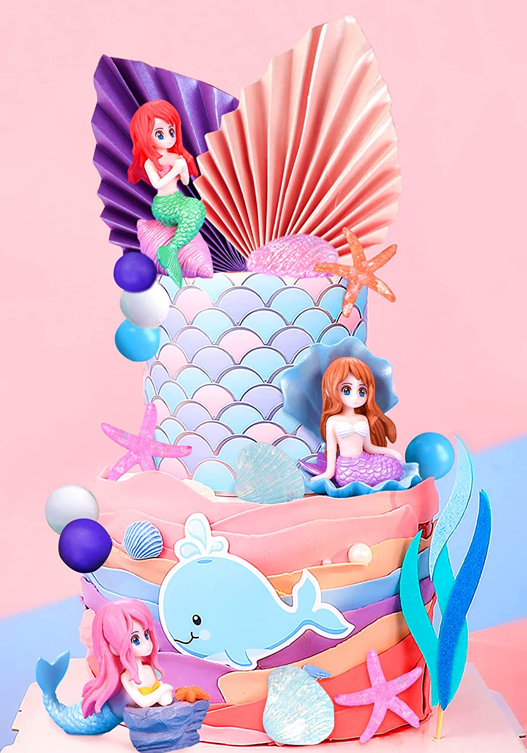 Jevenis 30 PCS Mermaid Cake Decoration under the Sea Cake Decoration Seashell Cake Topper Mermaid Tail Cake Topper Mermaid Party Supplies Sea Star Cake Toppers