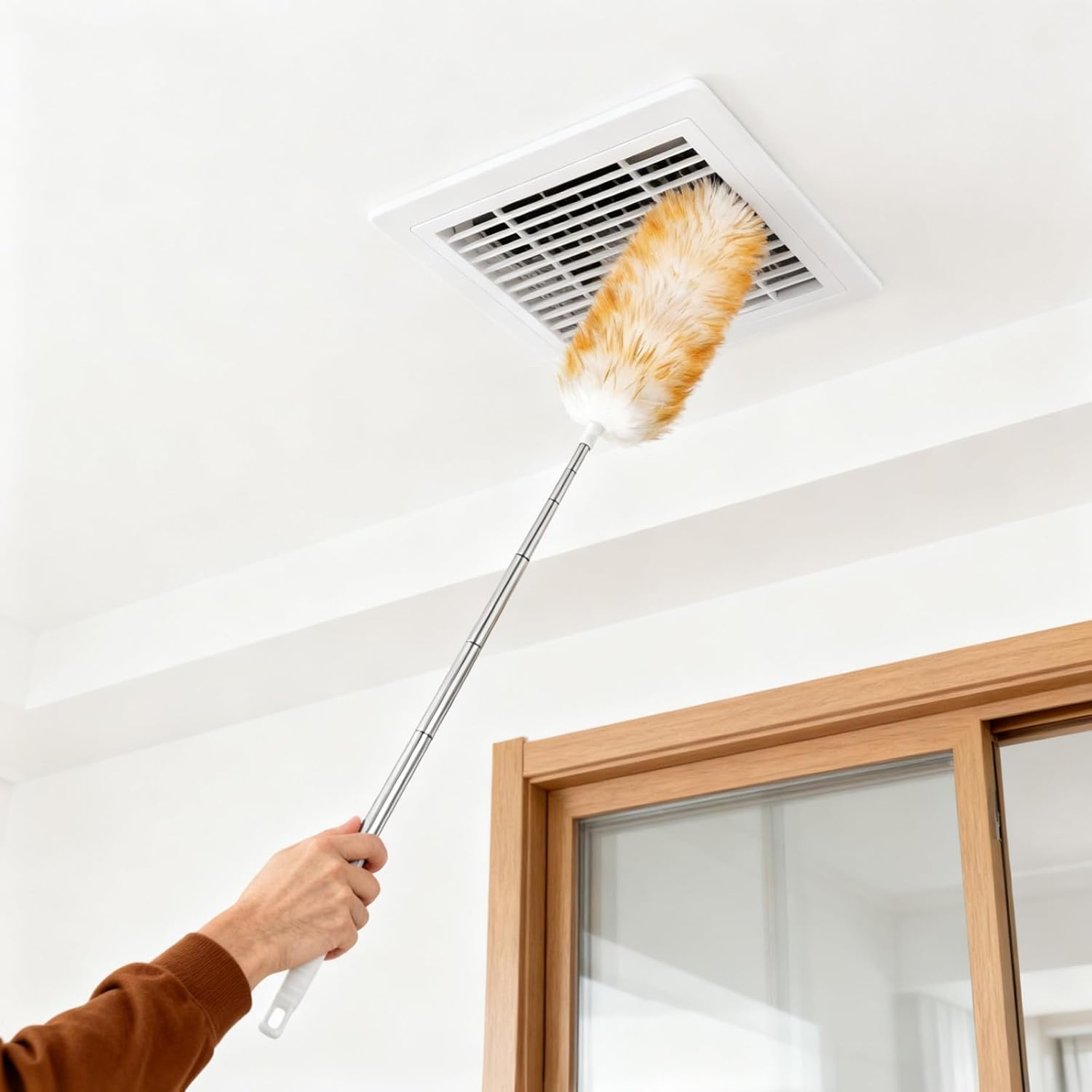 XTUDOU Lambswool Telescopic Duster Extendable up to 140 Cm Washable Duster Long Extendable Lambswool Duster Suitable for Ceilings, Furniture, Televisions, Offices image number 5