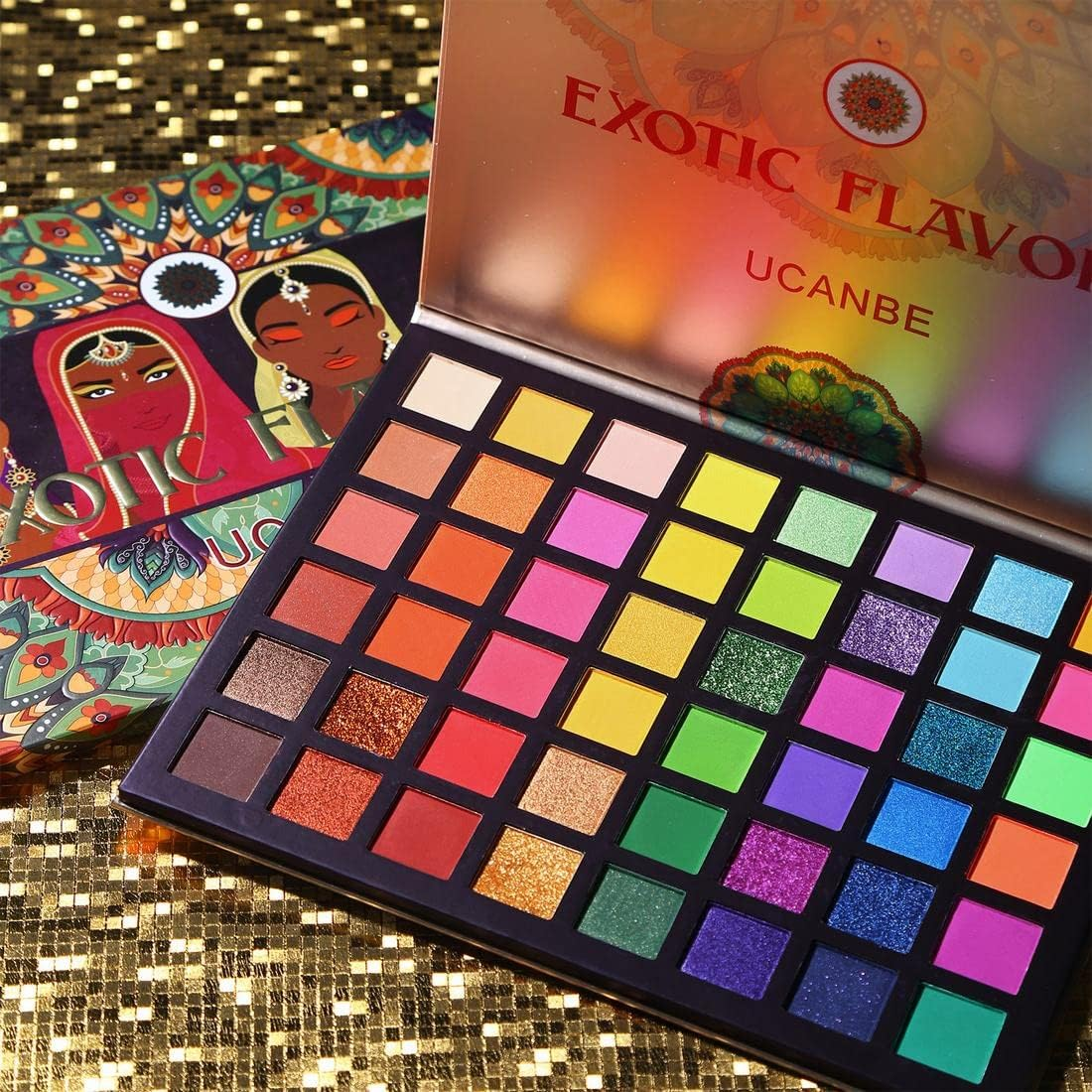 UCANBE EXOTIC FLAVORS Neon Eyeshadow Makeup Palette - 48 Colorful High Pigmented - Rainbow Matte Shimmer Glitter Eye Shadow Make up Pallet Gift Set