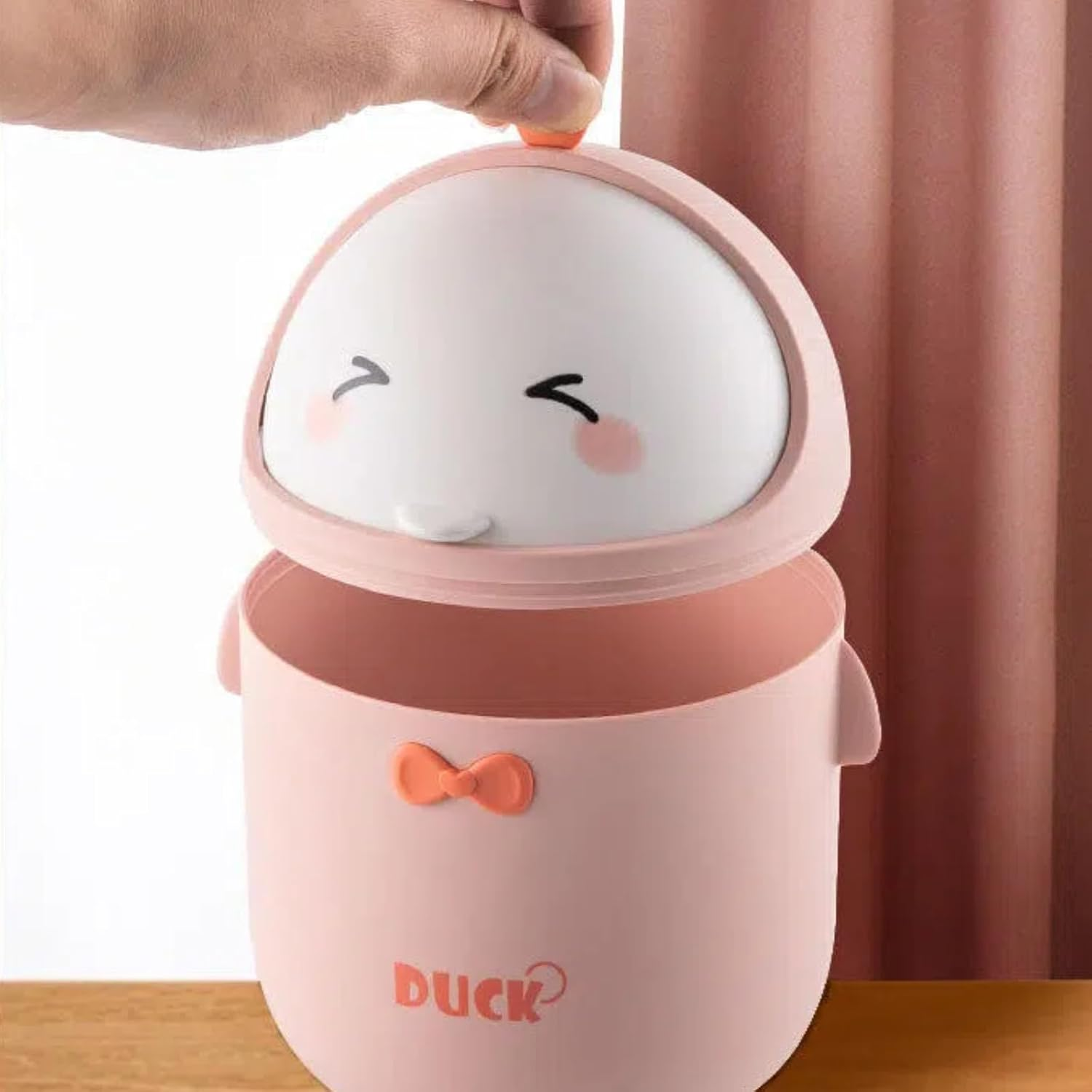 Creative Mini Desk Trash Can, Small Countertop Plastic Wastebasket with Lid, Cute and Portable Countertop Trash Can, Suitable for Home Kitchens, Desks and Bathrooms image number 3