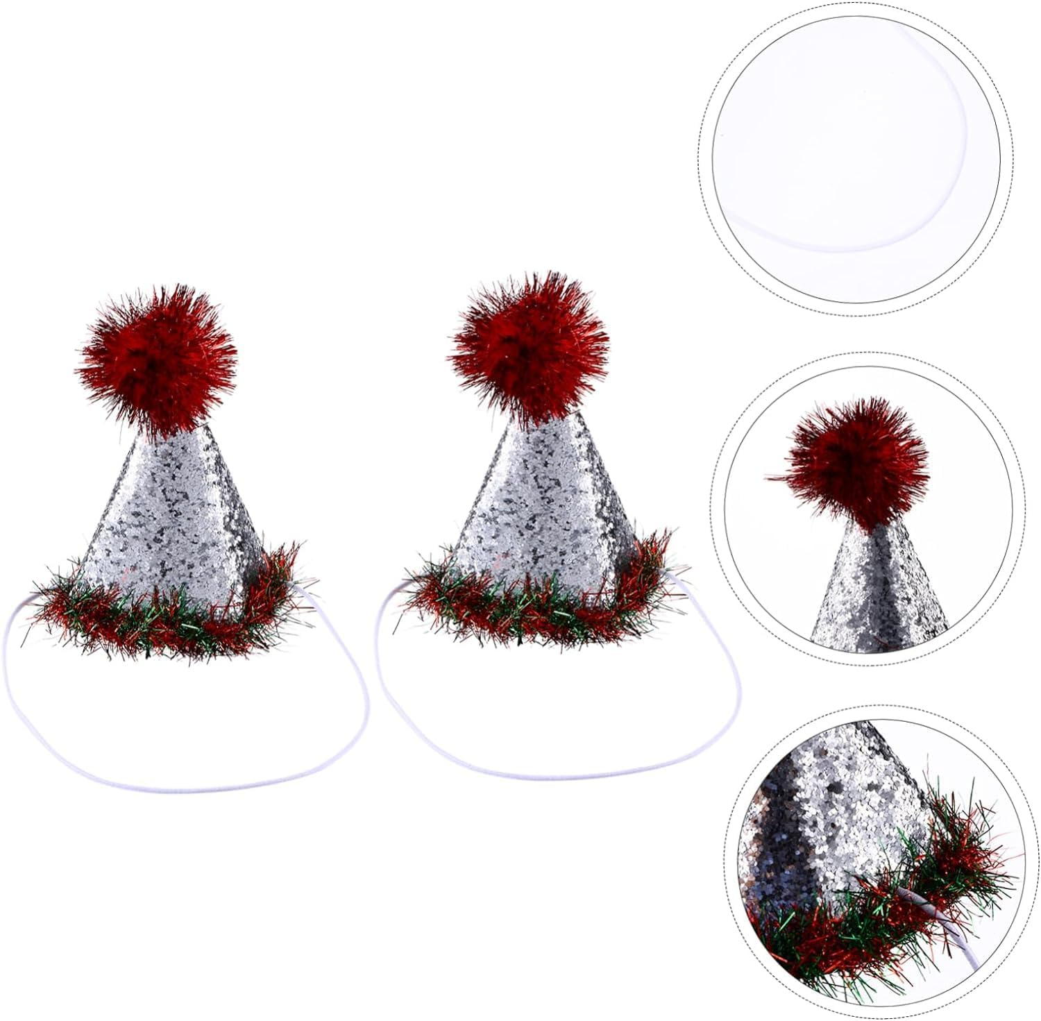 2Pcs Christmas Pet Hat Cat Christmas Headwear Cat Kitten Headband Hats Dogs Holiday Party Hat Sequin Xmas Hat Cat Christmas Hat Pet Birthday Photo Prop Polyester Bibs Santa Hat image number 6