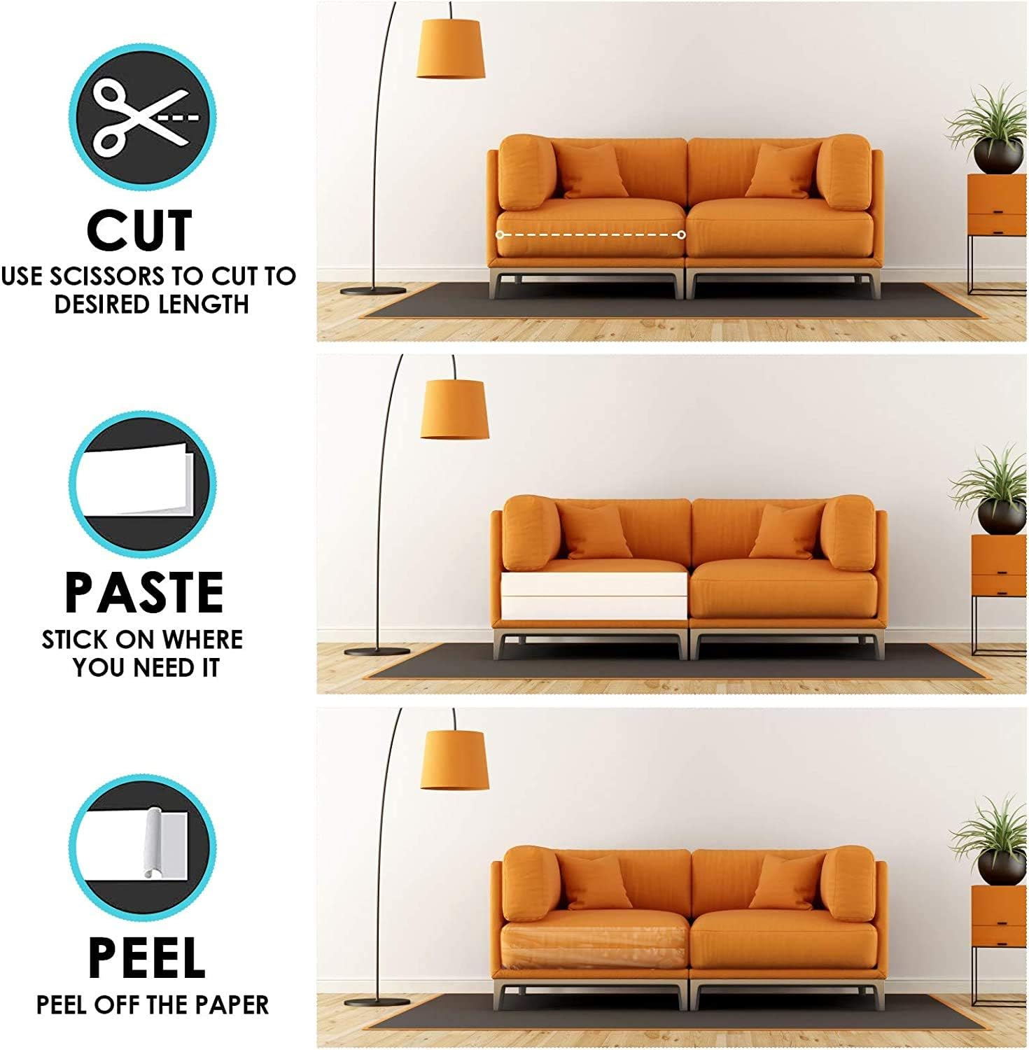 Cat Scratch Protection Training Tape, Pack of 12 Double-Sided Anti-Cat Scratch Tape for Sofa, 6 Pieces 17 Inches L X 10 Inches B Bands + 6 Pieces 16 Inches L X 12 Inches B Bands + 100 Adjusting Screws image number 2