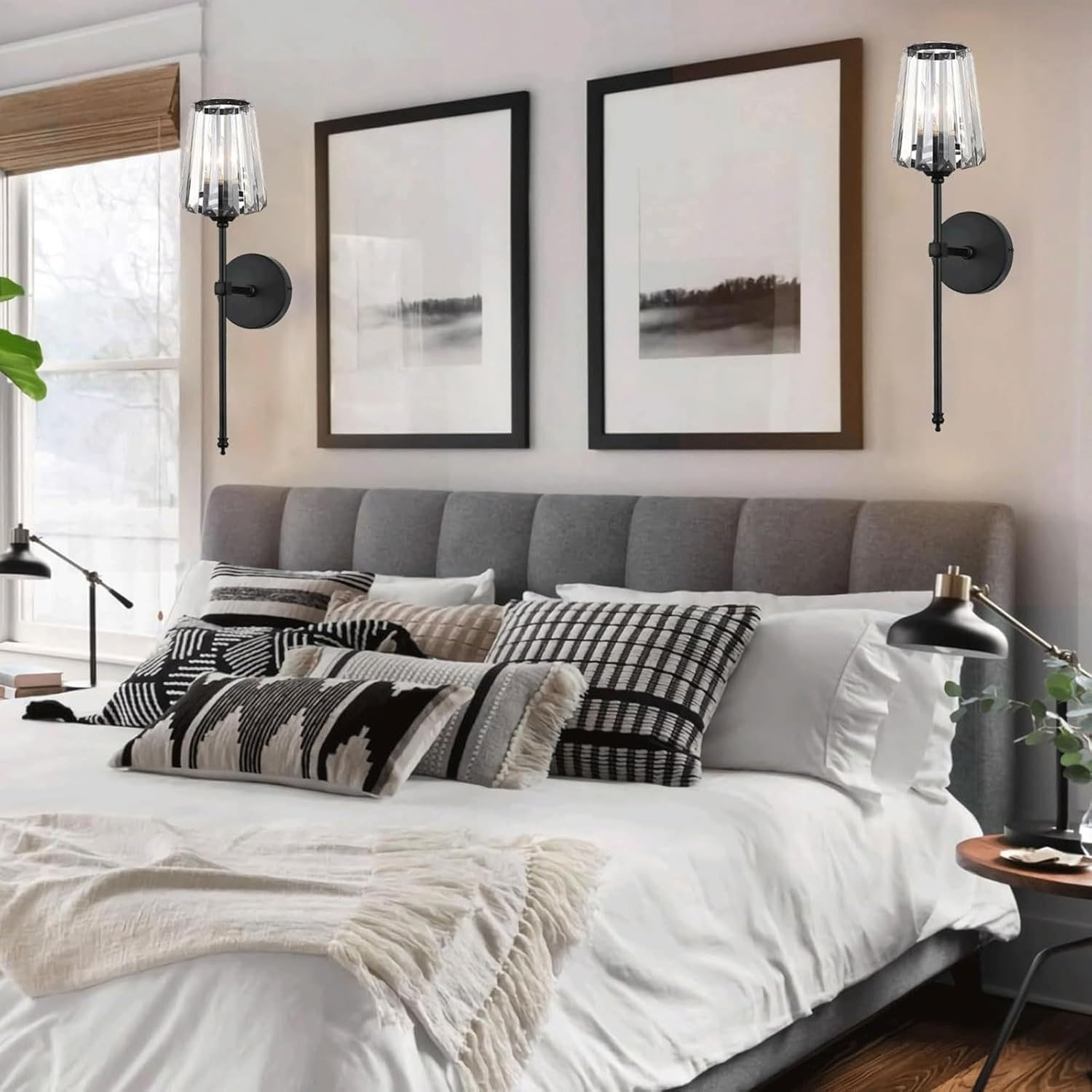 Wall Lights Set of 2 Battery Operated Wall Sconces Clear Glass Lighting Fixture Rechargeable Wall Lamps for Bathroom Bedroom Wall Lighting image number 3