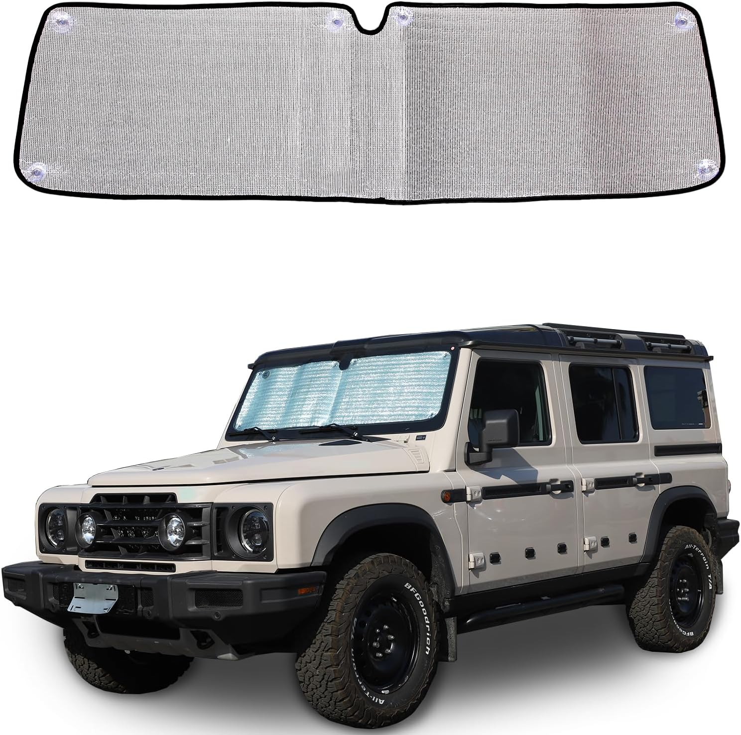 Tumukiw Front Windshield Sun Shade Compatible with INEOS Grenadier 2020-2024 Car Windshield Sun Shade Foldable Elastic Memory Steel Wire Sun Shield UV Protection Car Accessories