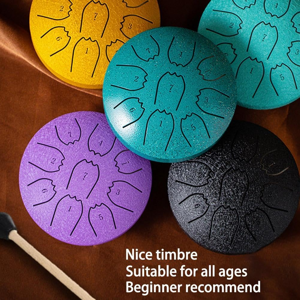 Rain Drum for outside Garden, 4 Inches 9 Notes Steel Tongue Chakra Drum Rain Chime Waterproof Musical Instrument for Garden, Mini Handpan Chakra Drum for Meditation, Yoga, Outdoor Relaxation (Blue) - Black image number 5