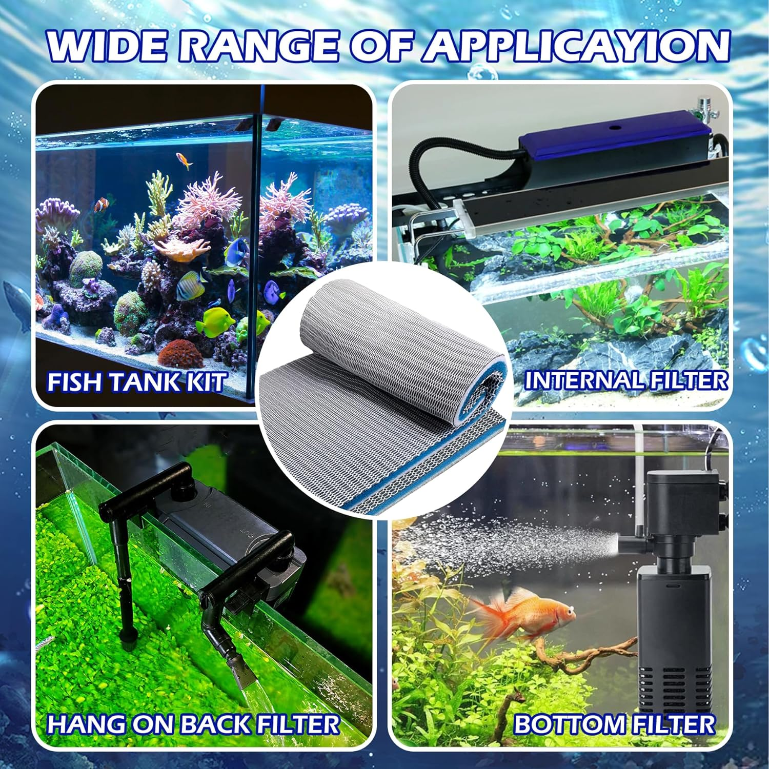 EKIND Aquarium Filter Media 8 Layer Aquarium Filter Sponge, Fish Tank Accessory Sponge Filter, Super Filter Effect, Filter Sponge for Fish Tank Aquarium (10In X 4In)