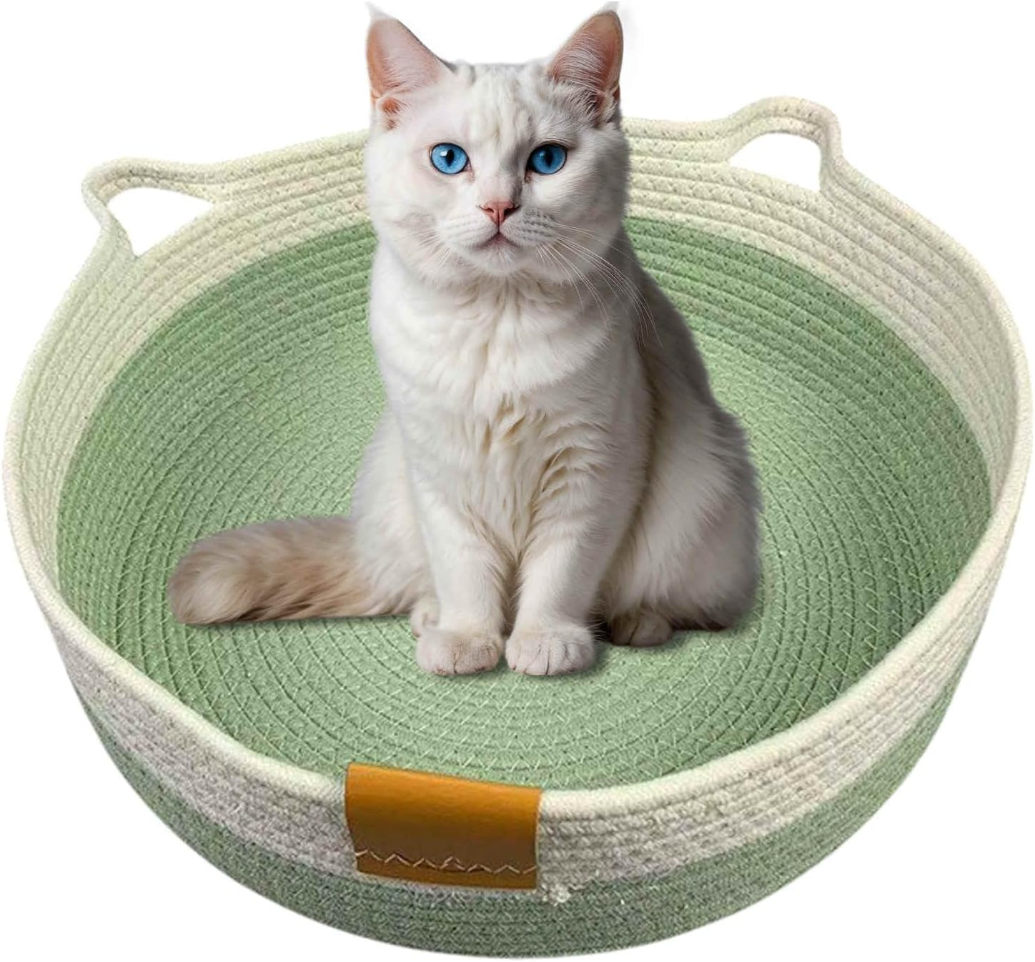 CAPASTEC Woven Cat Bed, 50 Cm Diameter, Foldable Basket Nesting Site, Breathable Pet Lounger, Claw Abrasion-Resistant Universal Kitten Bed, Light Green image number 2