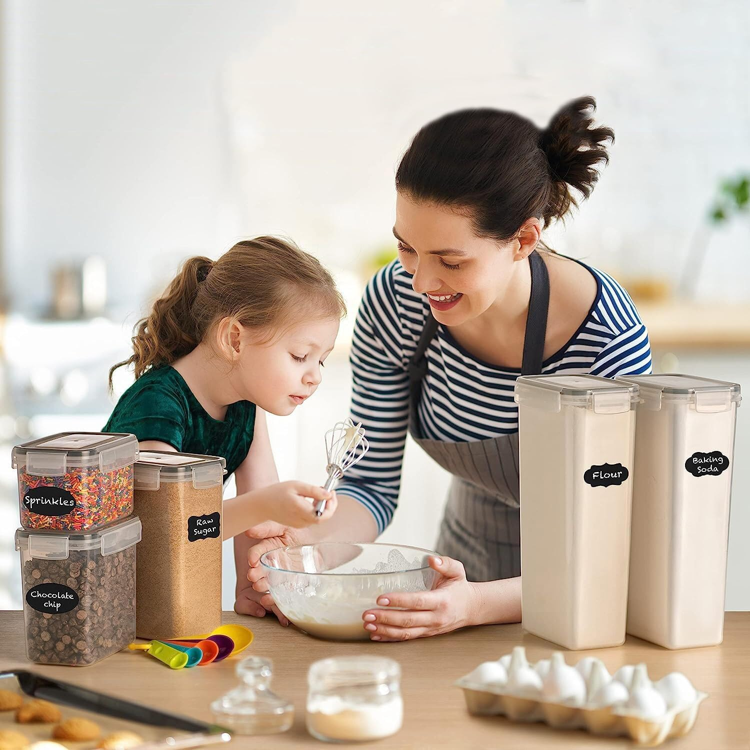 Airtight Food Storage Container Set, Pantry Organization Containers, Plastic Kitchen Storage Canister Sets with Lids, Stackable Food Container Sets for Cereal, Flour, Snack (Set of 8) image number 3