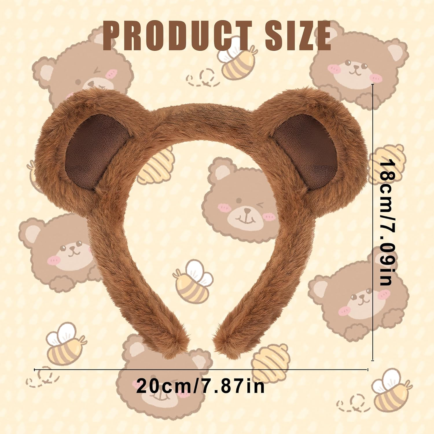 Fluffy Brown Bear Ears Headband for Adults- Perfect for Halloween Costume, Cosplay, Parties & Daily Wear image number 2