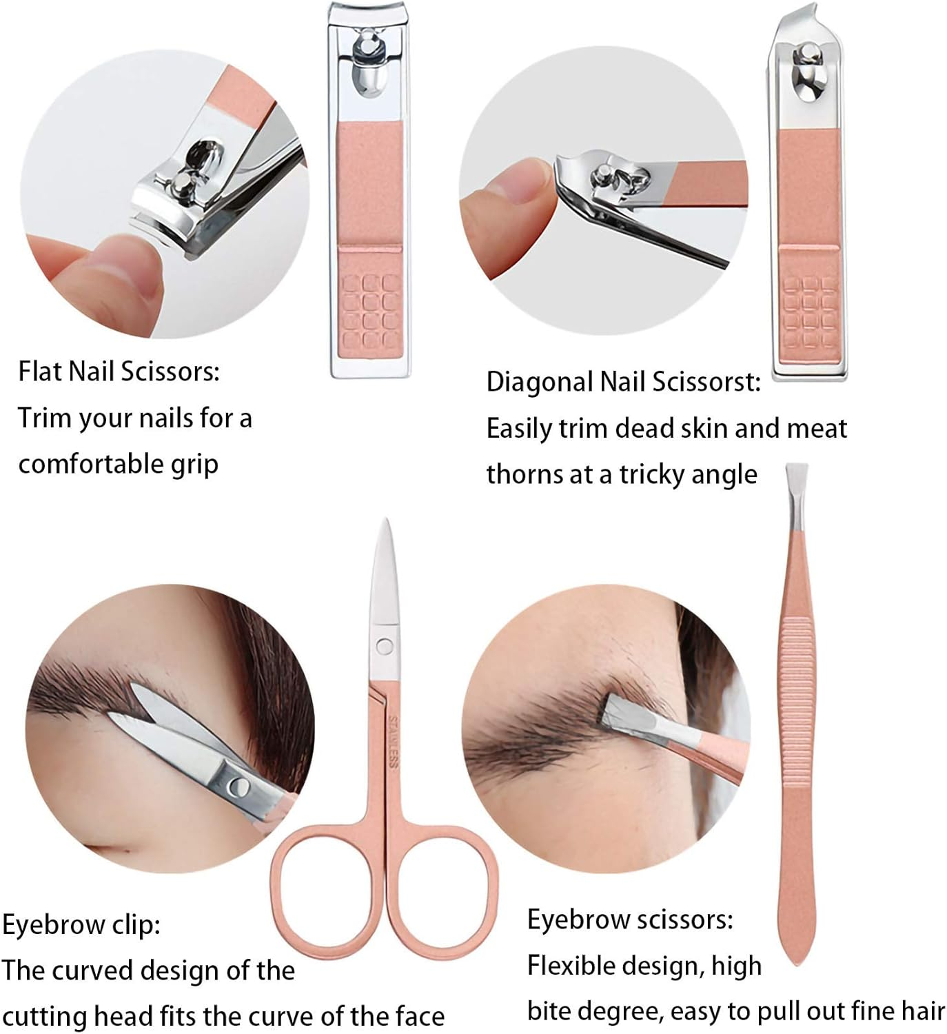 Professional Nail Clipper Set[7 Pcs], Manicure Set, Pedicure Set Stainless Steel Nail Scissors Travel & Grooming Manicure Set, Nail Care Kit, with Box (Pink) image number 2
