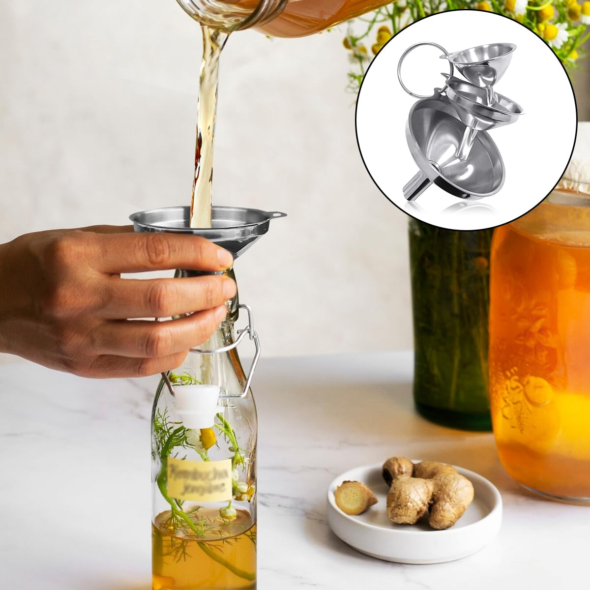Metal Funnels, 3 PCS Small Stainless Steel Kitchen Funnels for Filling Bottles (3 Sizes) image number 3