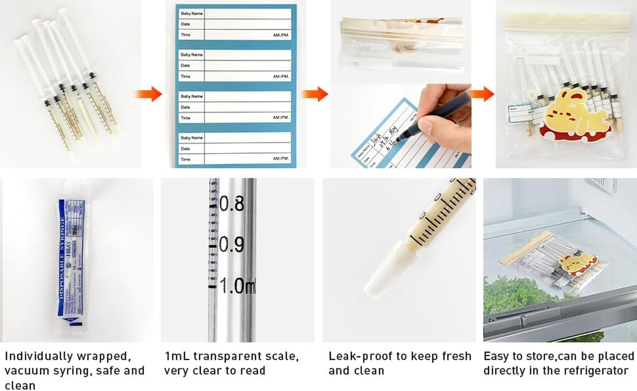 20 Sets of Colostrum Collection Kits, 20 Sterile Sealed Breast Milk Collection Syringes, 20 Stickers, 1 Colostrum Collection Measuring Cup for Breast Milk, and 1 Sliding Lock Fresh-Keeping Bag (5Ml) image number 1