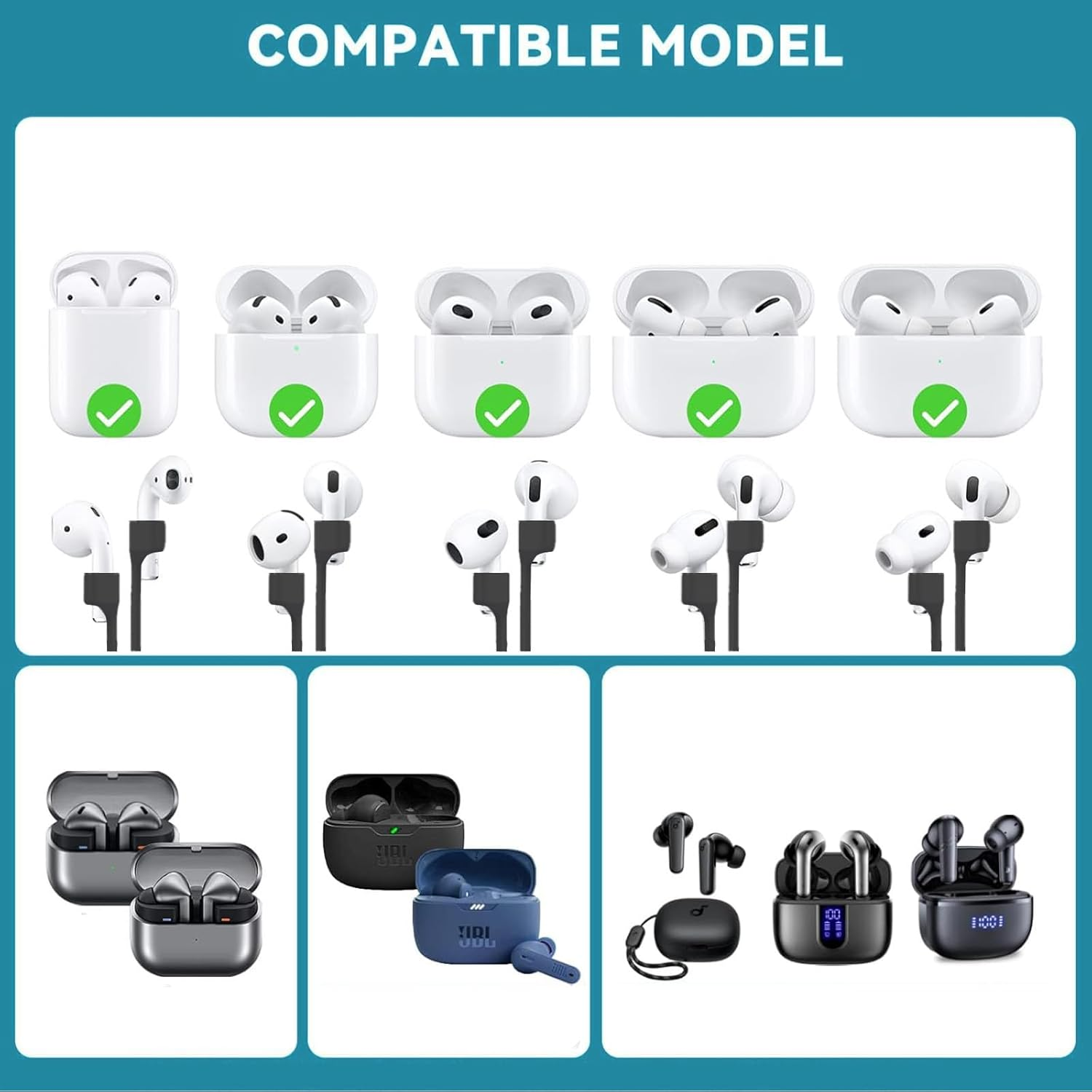 Magnetic Strap Compatible with Airpods 1/2/3/Pro, Anti-Lost Sports Lanyard, Adjustable Cord for Running, Workout & Daily Use, Wireless Charging Compatible Accessories (Black) image number 3