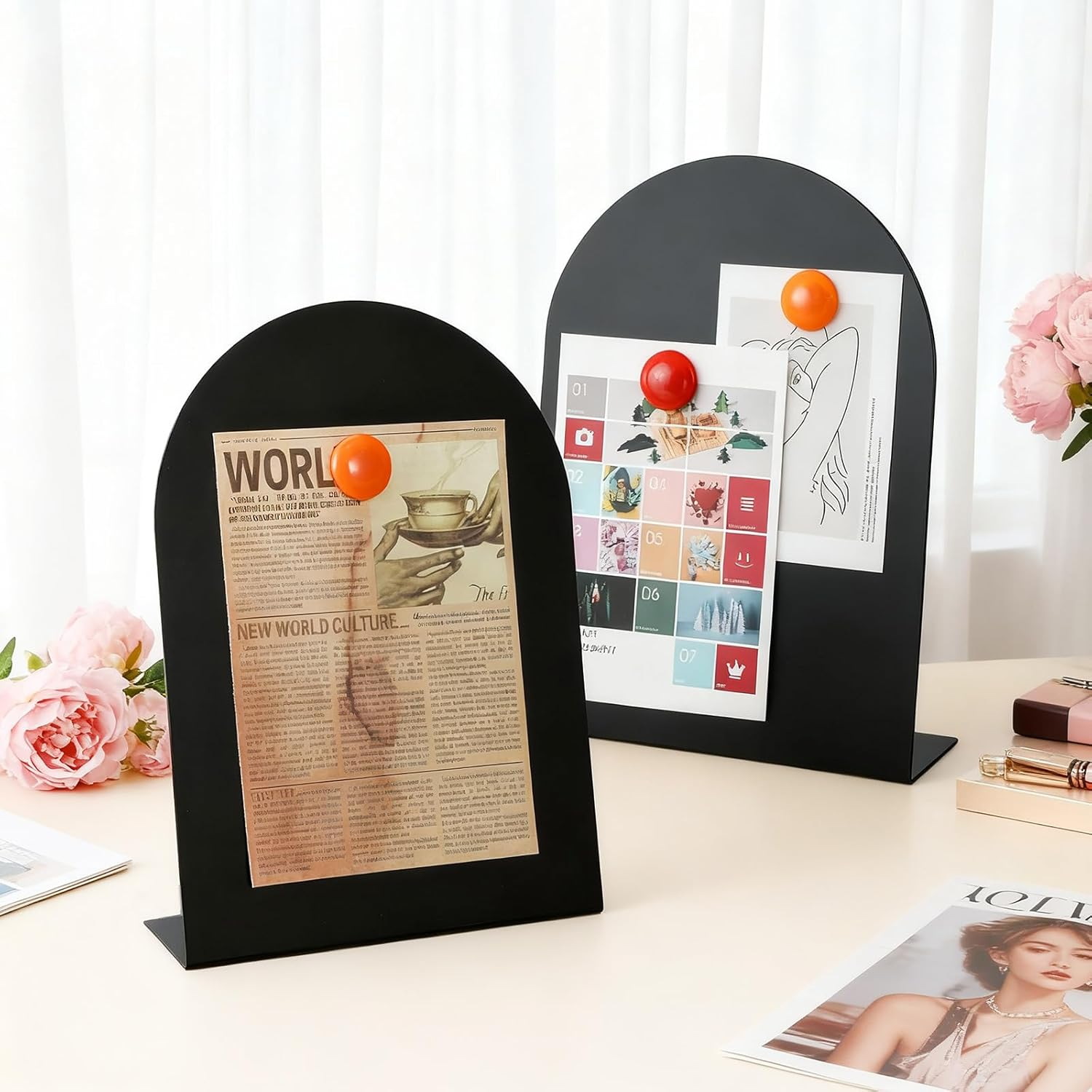 Shimeyao 2 Pcs Black Magnetic Bulletin Board for Tabletops with 8 Magnets 12 X 8.5 Inch Memo Display Easel Stand for Home Office School Kitchen Table Supplies (Arched) image number 7