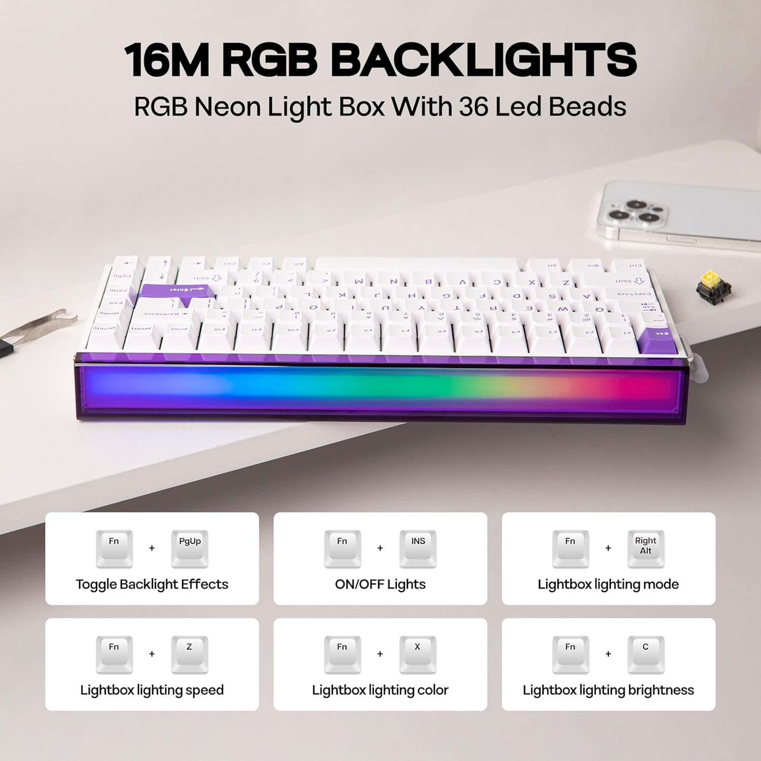 Mechlands Aula Hero84 HE Wired Magnetic Gaming Keyboard, Rapid Hall Effect Keyboard with 0.01Mm Adjustable Actuation, 8Khz Polling, 5-Layer Sound Dampening, RGB Lightbox & Backlit (White Purple)