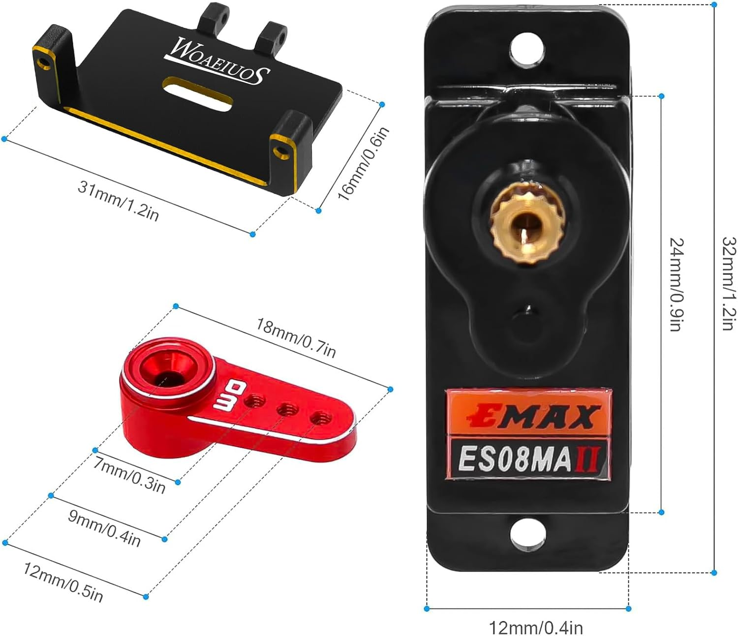 WOAEIUOS RC Servo 12G Steering Servo with Servo Mount Bracket and Arm and Steering Link Set for Axial SCX24 image number 4
