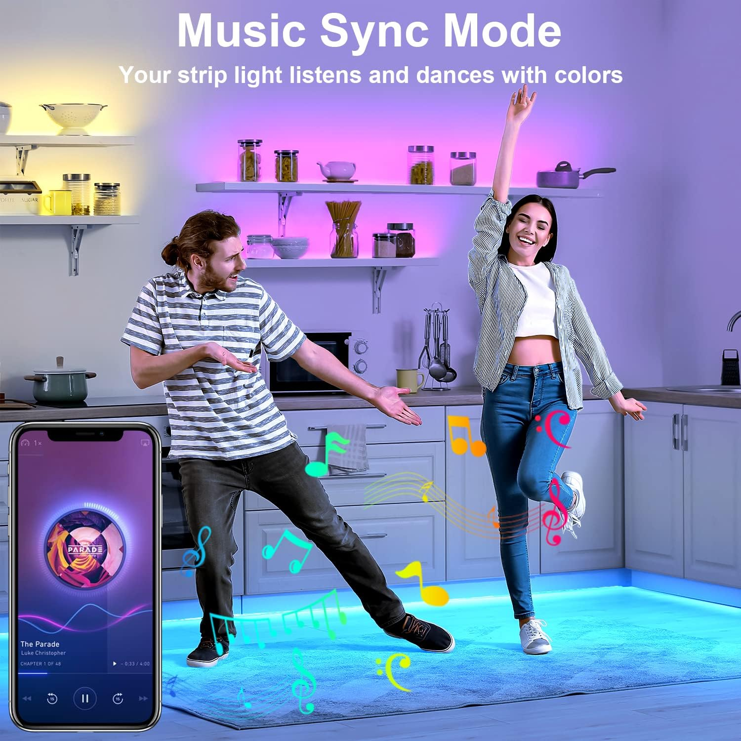 20M Bluetooth LED Light Strip,Inscrok LED String Lights, LED Strips Light Controlled by Smart Phone App,Music Sync LED Lights Strip for Bedroom Children'S Room Decor (Certified Power Supply) image number 2