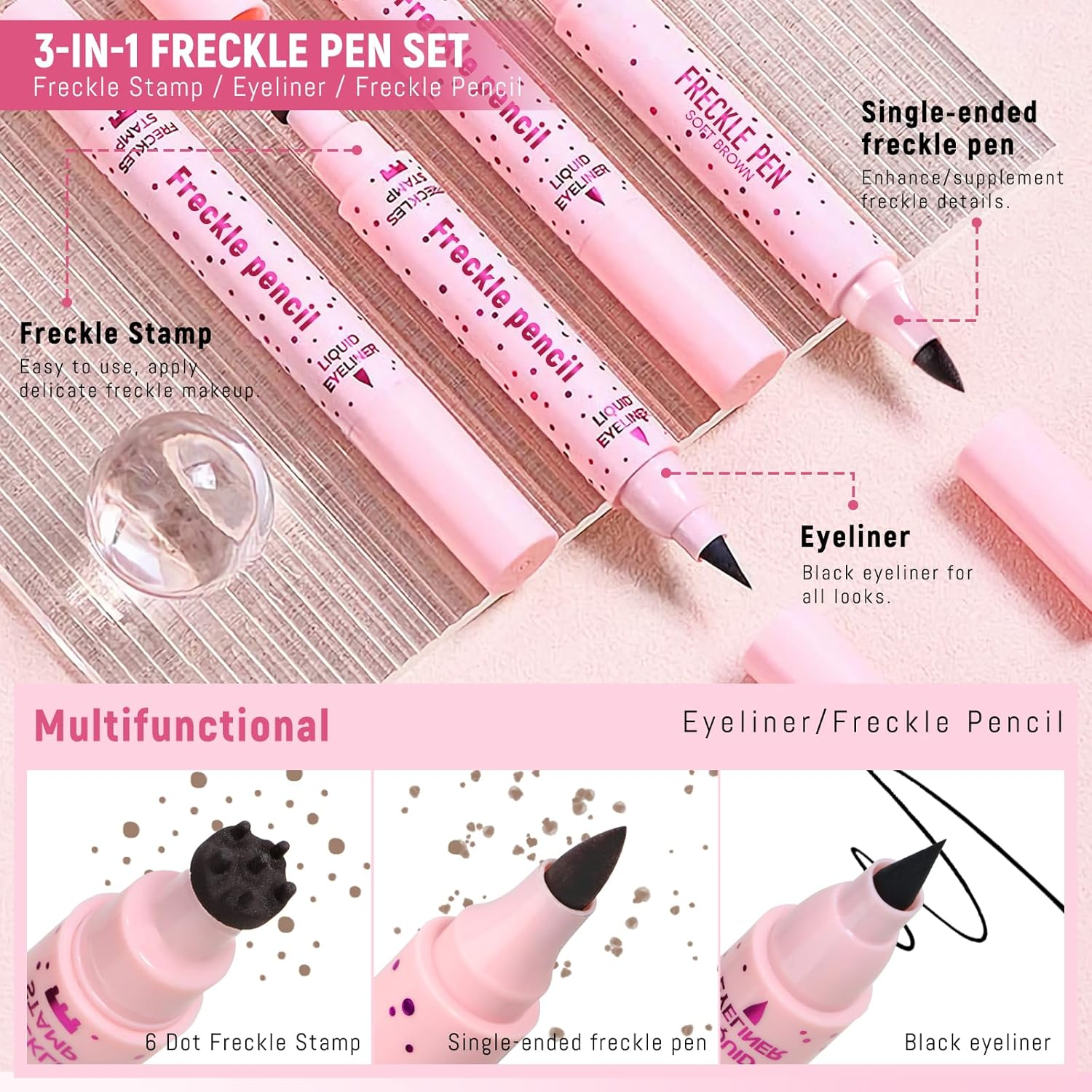 Noerrors 2 X Freckle Stamp Pen for Naturally Lifelike Freckles 2 in 1 Freckle Stamp Eyeliner and Soft Dot Dot Pen Waterproof Long-Lasting Makeup #Light Brown