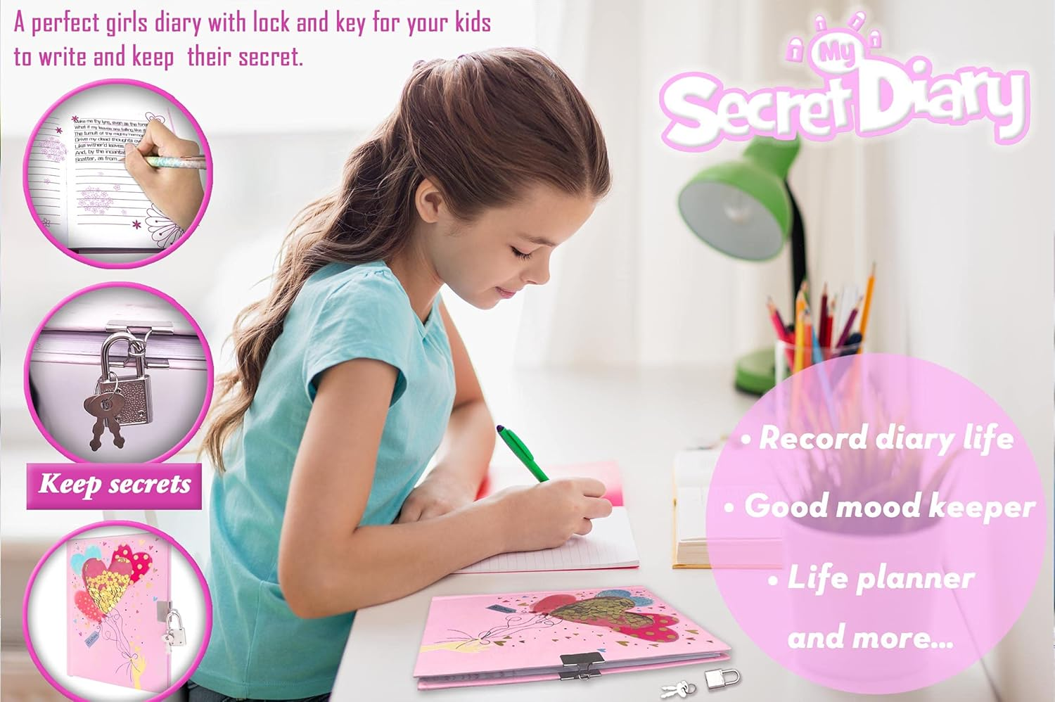 Heart Diary with Lock, 7X5.3 Inches 160 Pages Shakable Sequin Girls Diary Secret Kids Journal with Lock Lined Notebook for Girls Pink Kids Diaries Birthday Gifts for Girls 5 6 7 8 9 10 Years image number 4