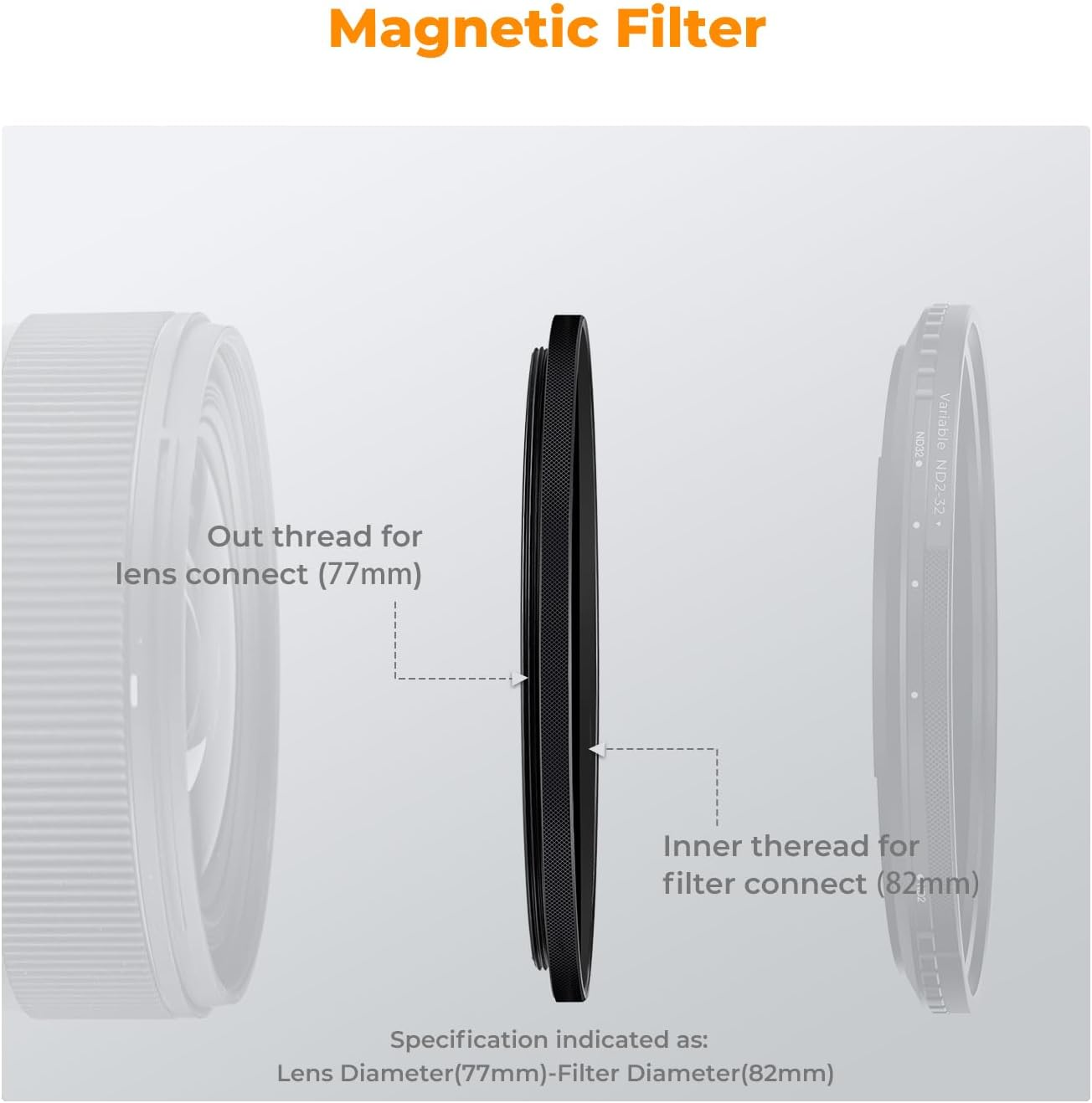 K&F CONCEPT 67-82Mm Magnetic Filter Adapter Ring, for 67Mm Lens Install 82Mm Magnetic Filter