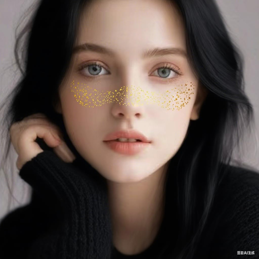 6 PCS Glitter Freckles Face Tattoo Stickers &ndash; Sparkle Freckles Makeup Patches, Face Glitter Glow up Temporary Tattoos for Cheek, Body &ndash; Shimmery Cosmetic Decals for Festival, Party (Golden-02) image number 6