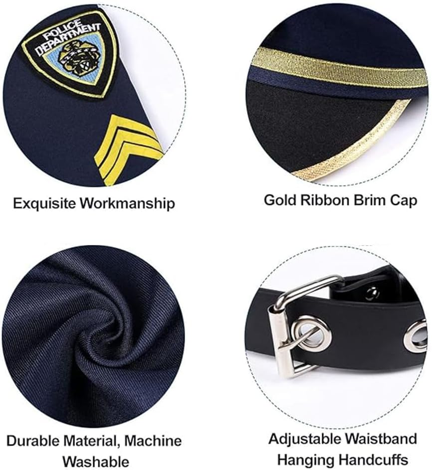 Police Costume for Kids Include Police Hat, Shirt, Pants, Belt, Police Officer Outfit Dress up for Boys&Girls Halloween Pretend Play image number 2