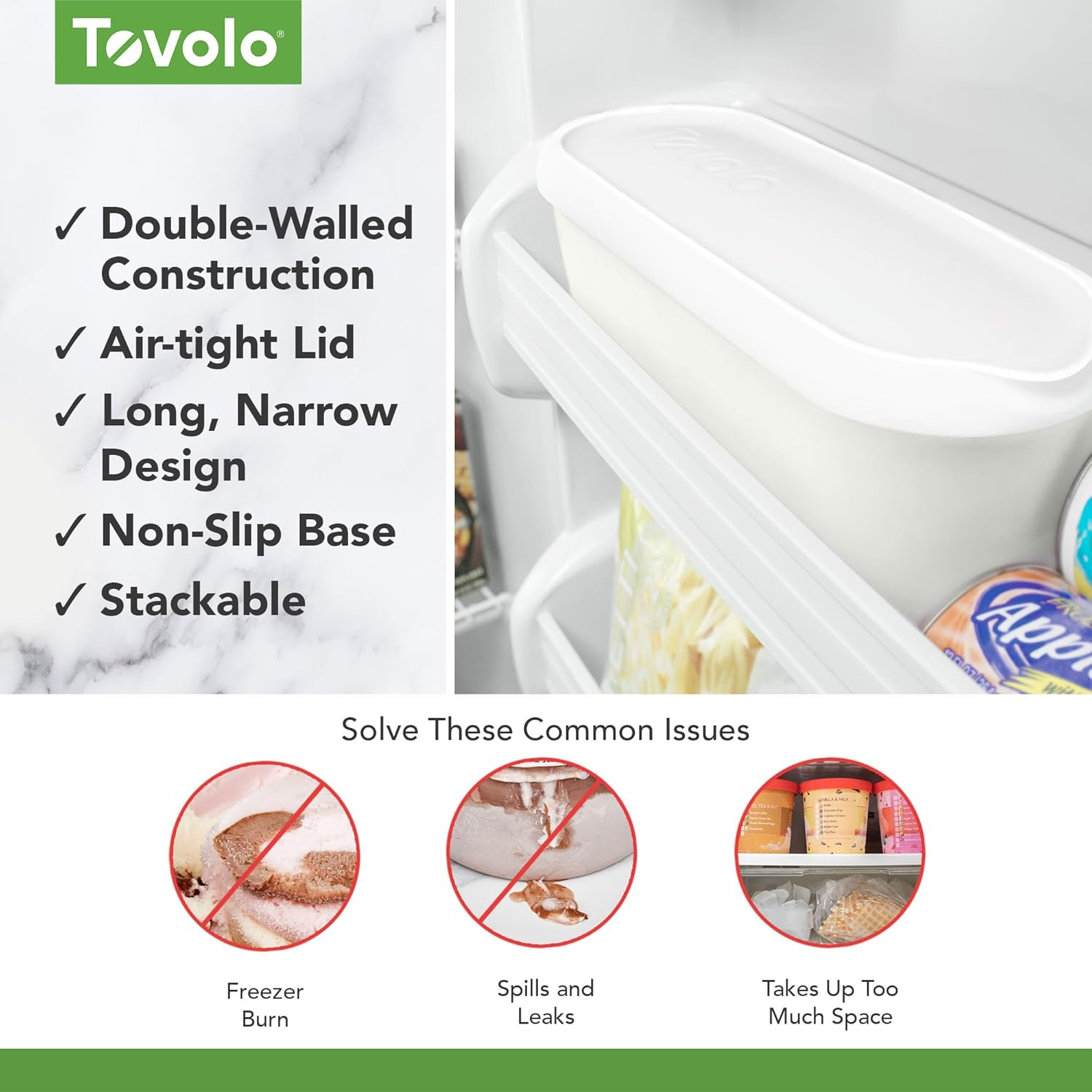 Tovolo Glide-A-Scoop Ice Cream Tub, 1.5 Quart, Insulated, Airtight Reusable Container with Non-Slip Base, Stackable on Freezer Shelves, Bpa-Free, White image number 2