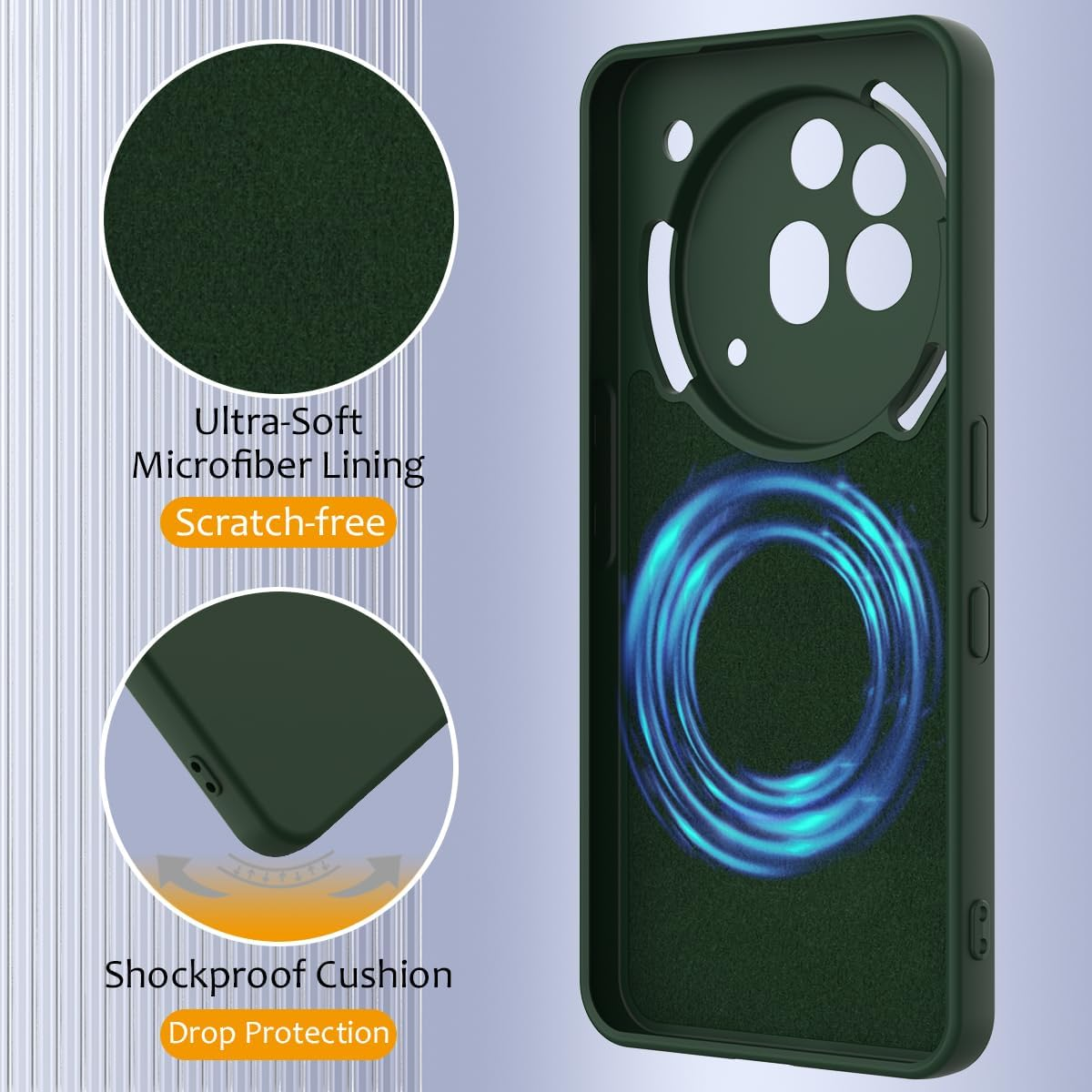 BRAND SET Case for Nothing Phone 3A Pro, Magnetic Silicone Case, Shockproof and Scratch-Resistant, Mobile Phone Case with Microfibre Lining for Nothing Phone 3A Pro Case (Dark Green) image number 4