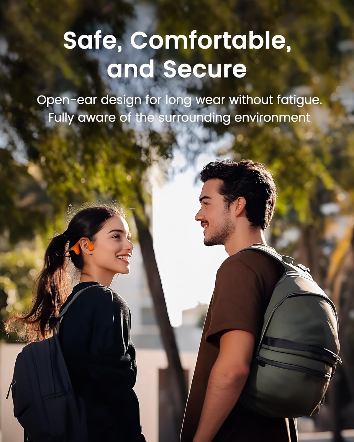 Mojawa Aerra Bone Conduction Sports Headphones, IP67 Waterproof, Wireless Bluetooth Open-Ear Workout Headphones with Microphone, Safe and Comfortable for Running and Cycling, Orange and Black