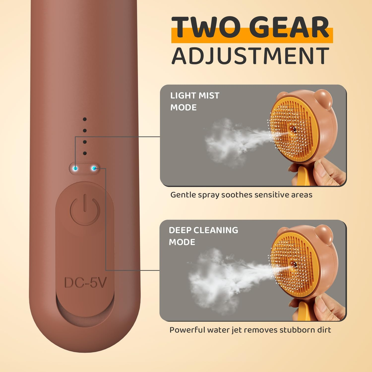 Cat Steam Brush, Self Cleaning Pet Spray Hair Removal Comb with Release Button, 3 in 1 Cat Brush for Indoor Cats, Waterproof Pet Grooming Brushes for Long Short Haired Dogs Cats（Brown） image number 2